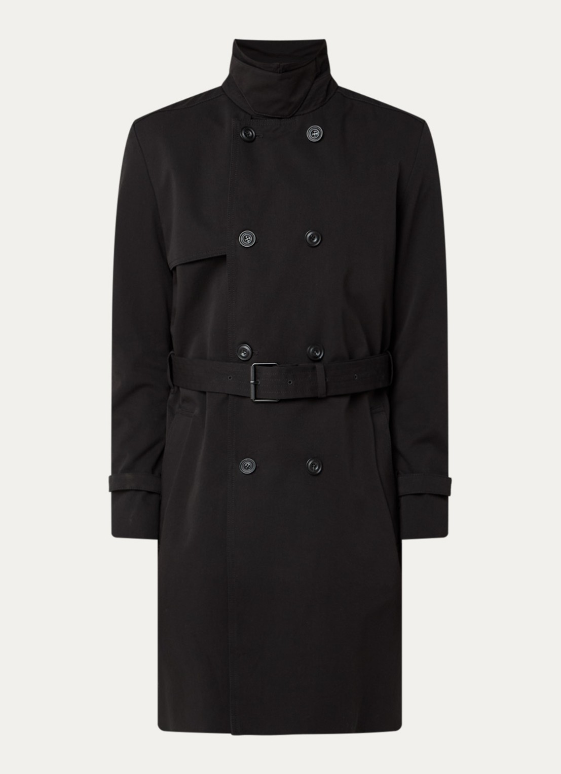 HUGO Maluks double-breasted trenchcoat met ceintuur - voorkant 2 zwart