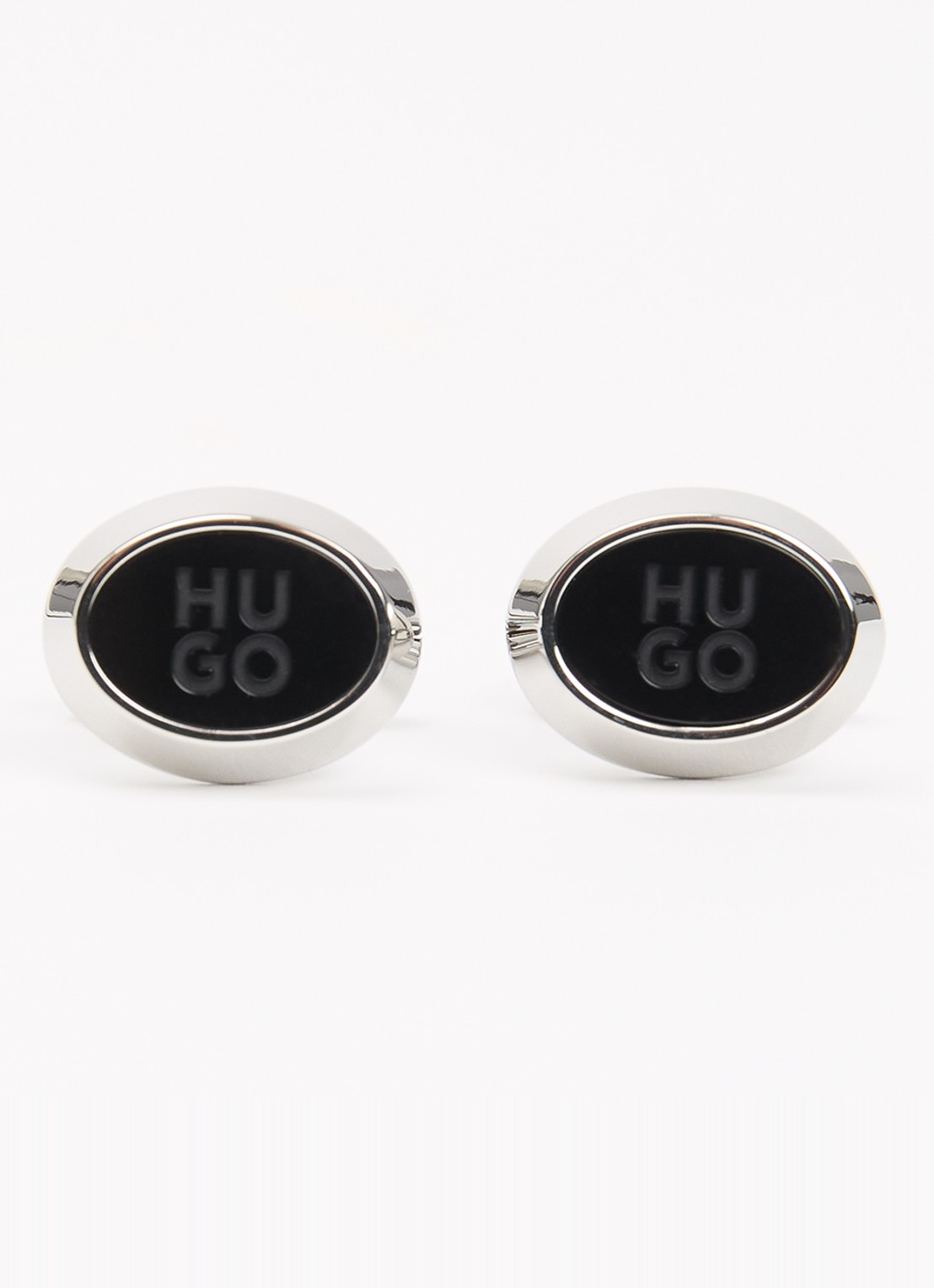 HUGO Manchetknopen met logo   - voorkant 3 zilver