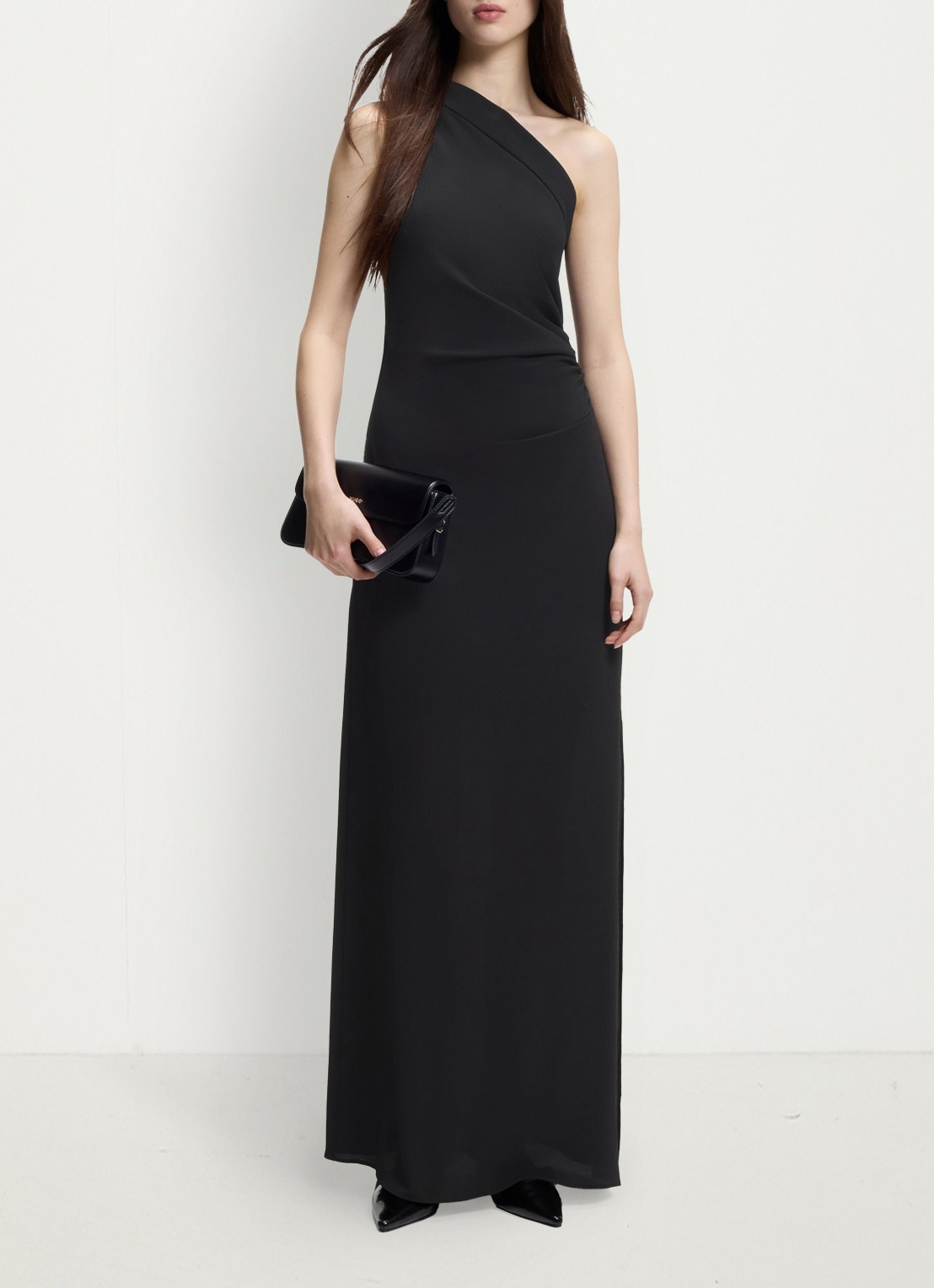 HUGO Maxi jurk met asymmetrische hals - detail 4 zwart