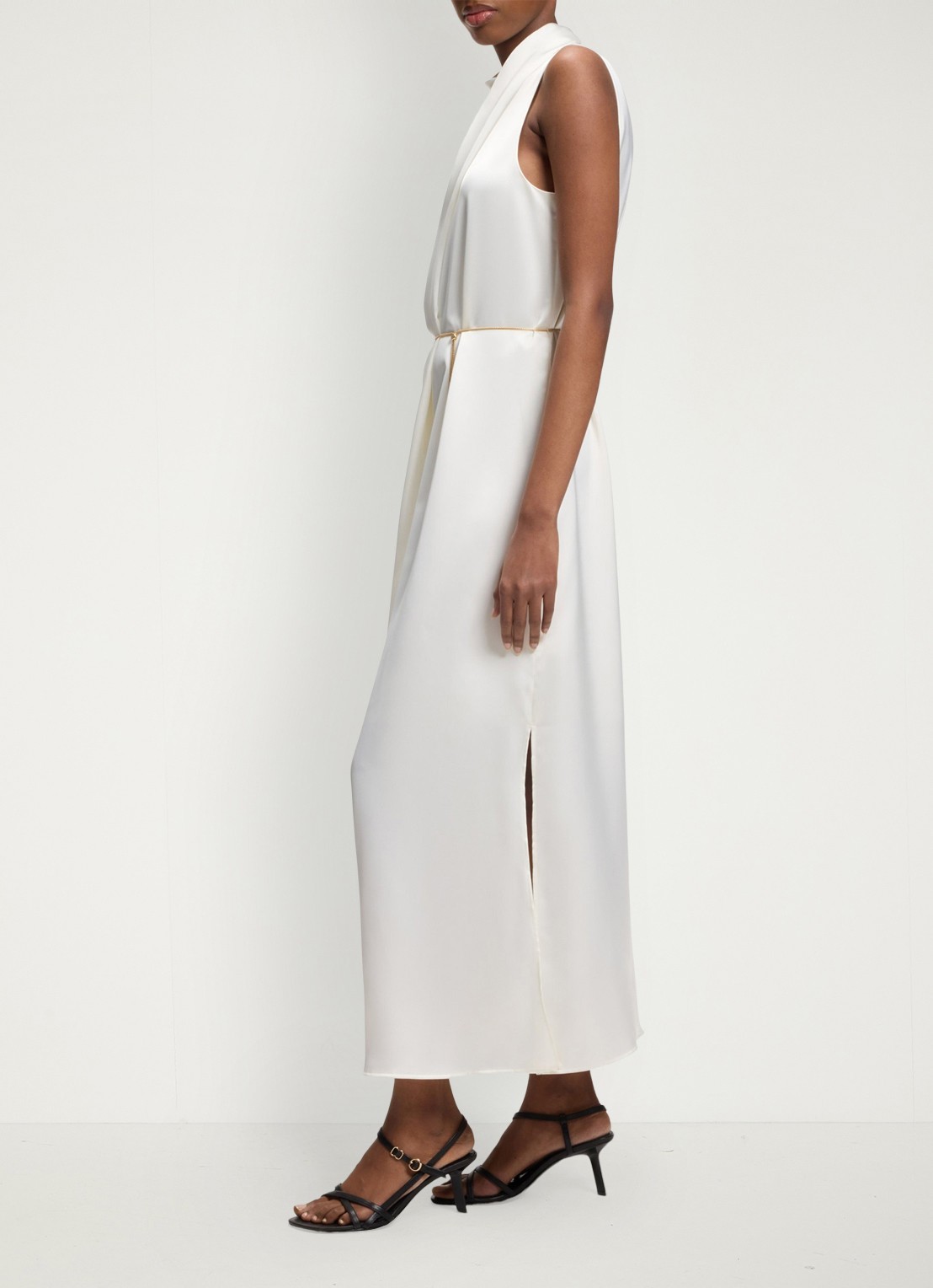 HUGO Maxi jurk met ceintuur - detail wit