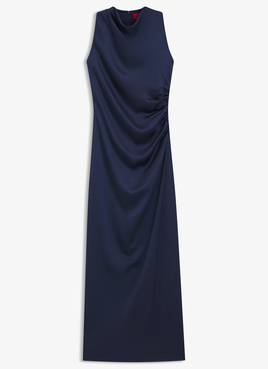 HUGO Maxi jurk van satijn - voorkant donkerblauw