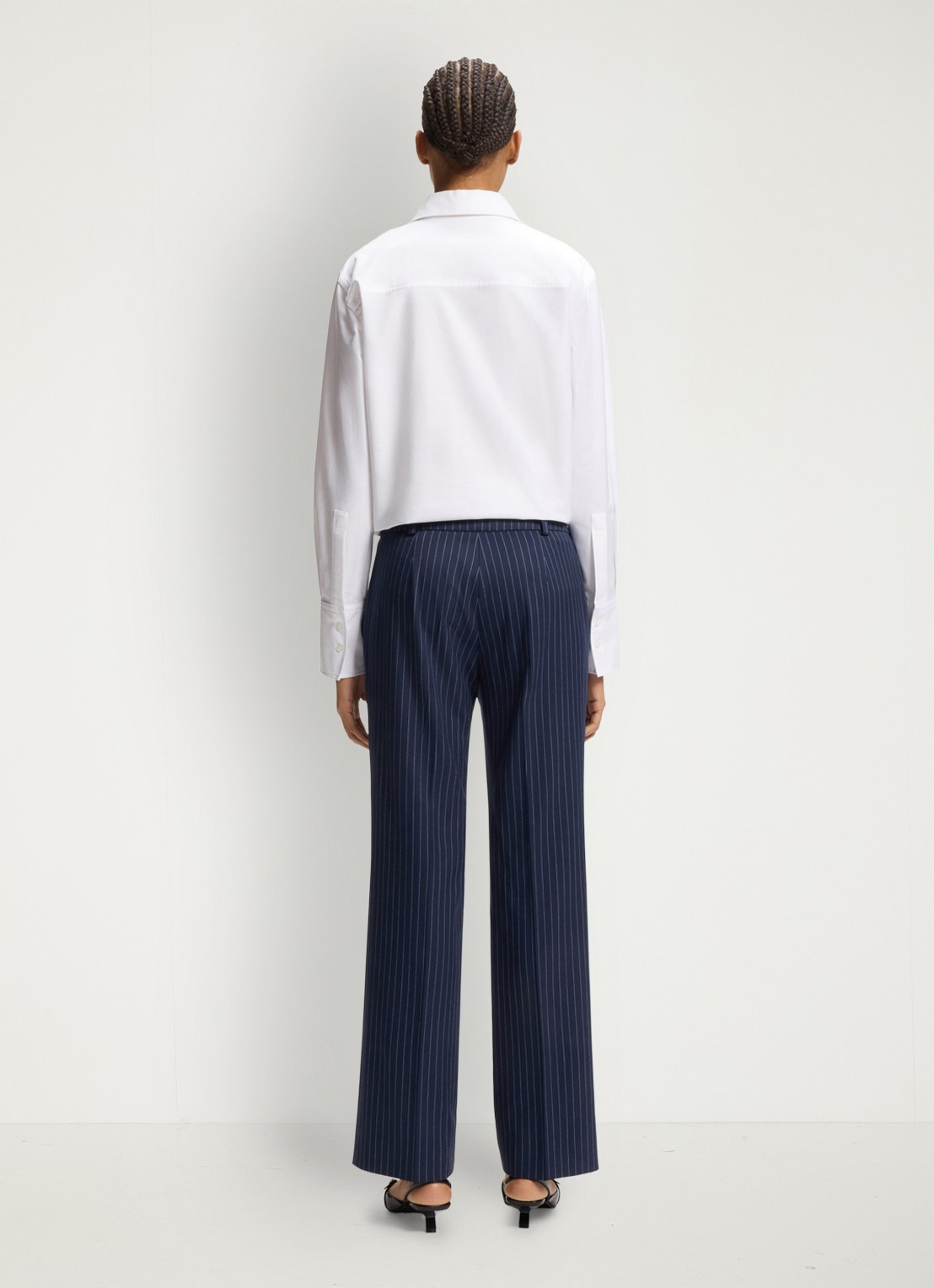 HUGO Mid waist flared fit pantalon met streepprint - achterkant donkerblauw