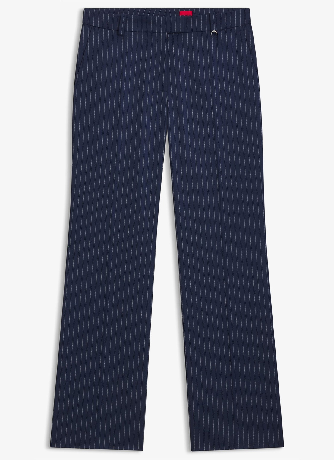 HUGO Mid waist flared fit pantalon met streepprint - voorkant 2 donkerblauw