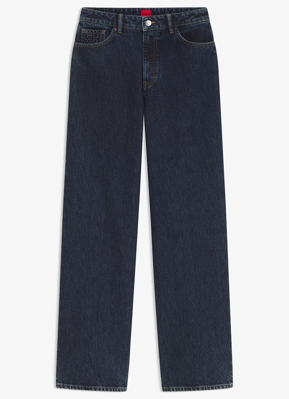HUGO Mid waist straight fit jeans met donkere wassing - voorkant 2 navy-415 / blauw