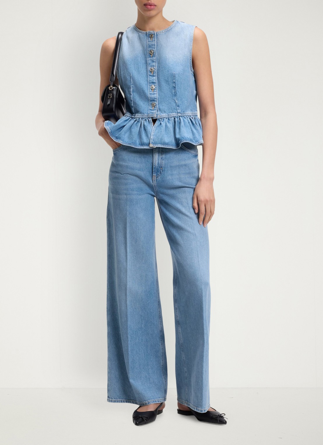 HUGO Mid waist wide fit jeans van katoen - voorkant 5 denim