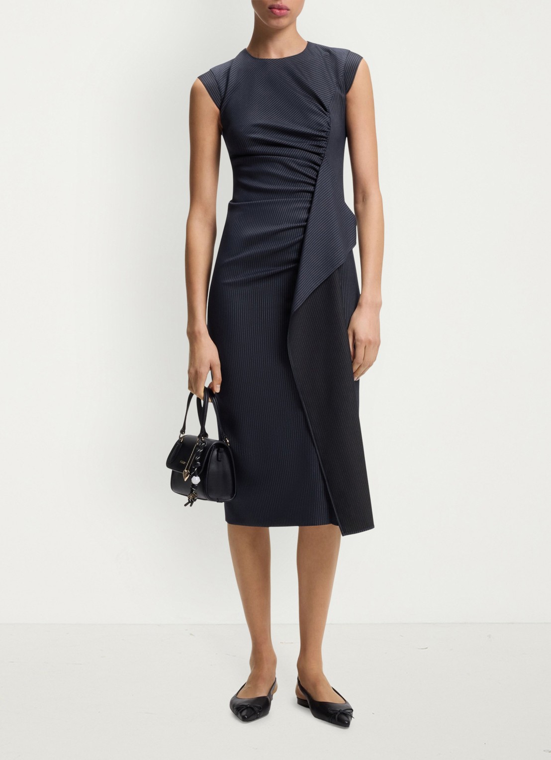 HUGO Midi jurk met gedrapeerd detail - detail donkerblauw
