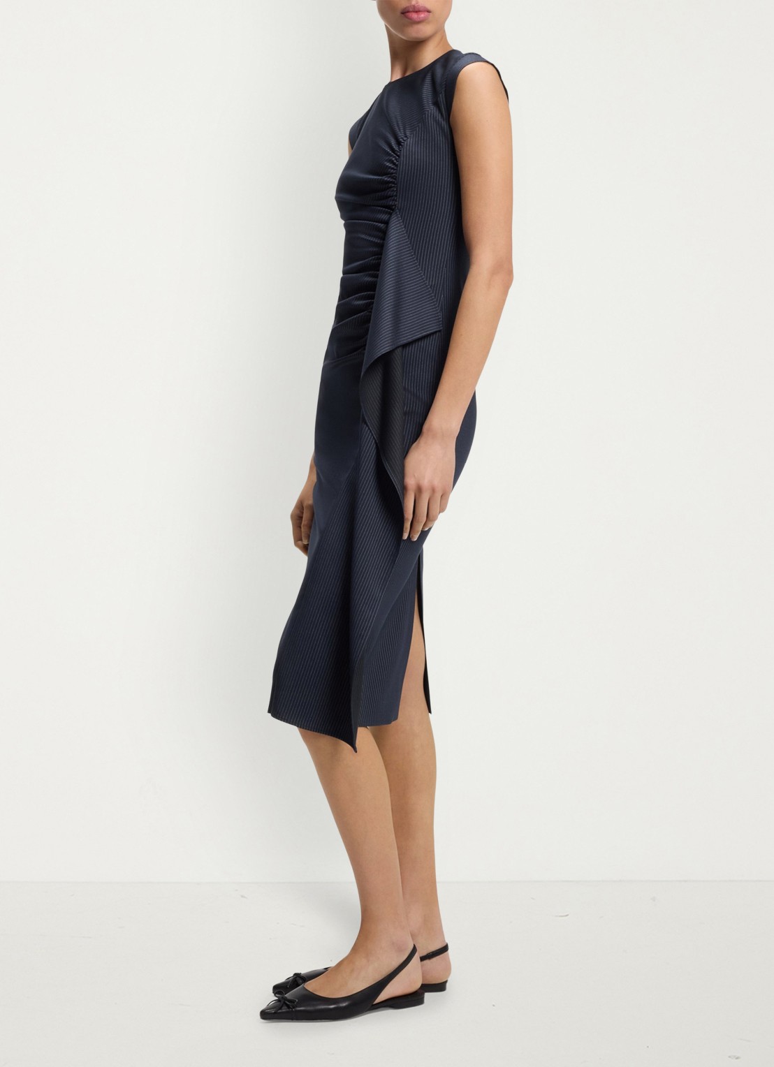HUGO Midi jurk met gedrapeerd detail - detail 2 donkerblauw