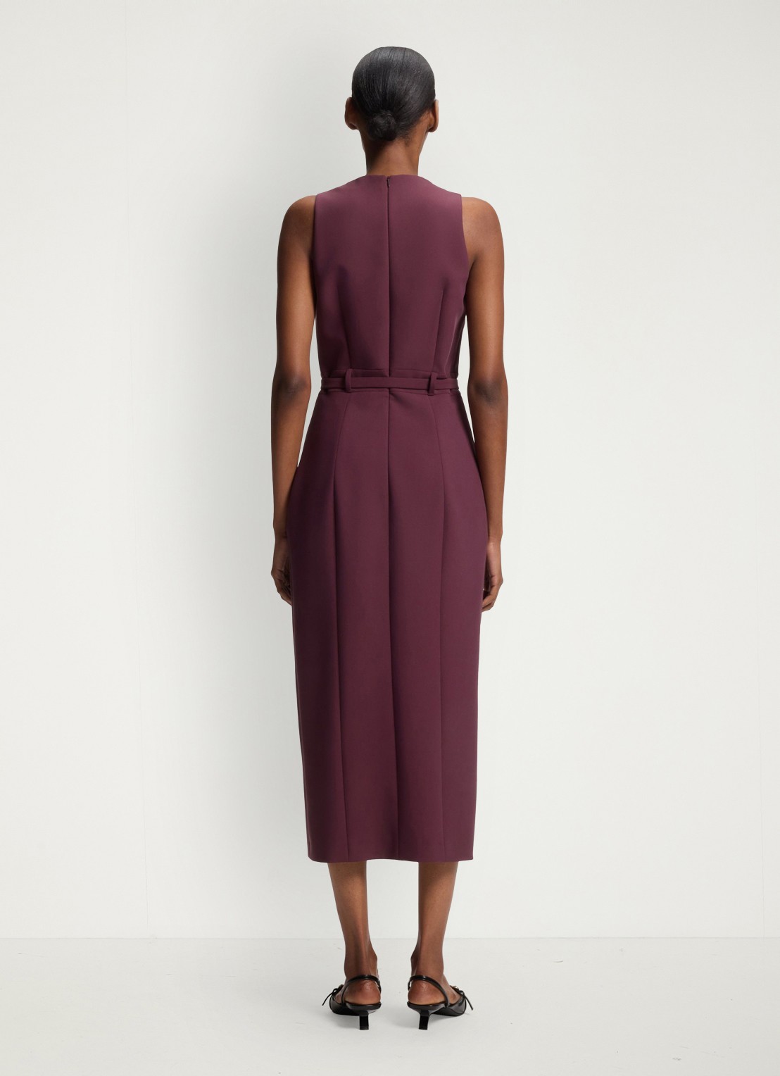HUGO Midi jurk met V-hals en ceintuur - achterkant 6 aubergine