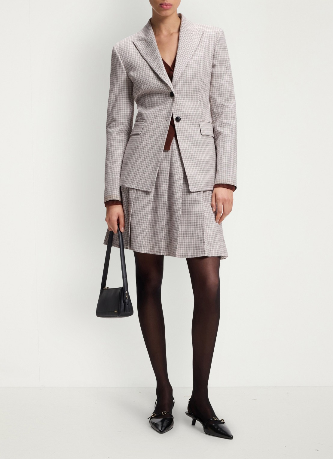 HUGO Mini rok met ruitdessin - voorkant 5 beige