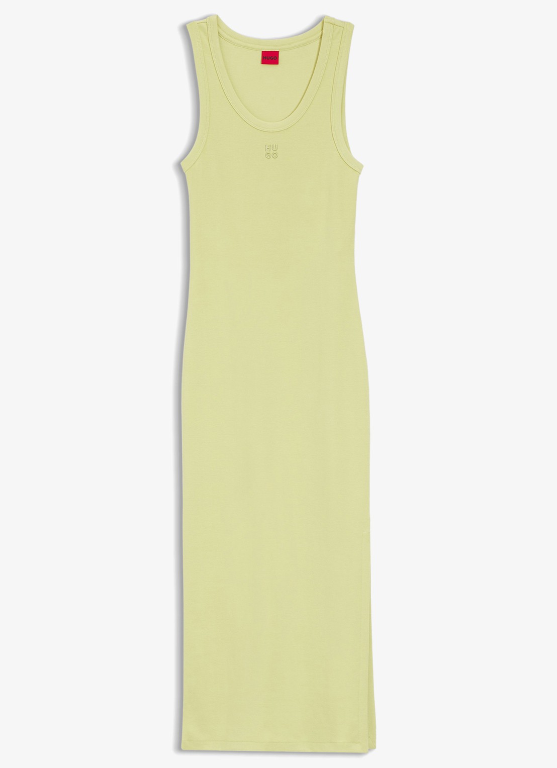 HUGO Nalimera midi kokerjurk met logo en split - voorkant medium beige-267 / beige