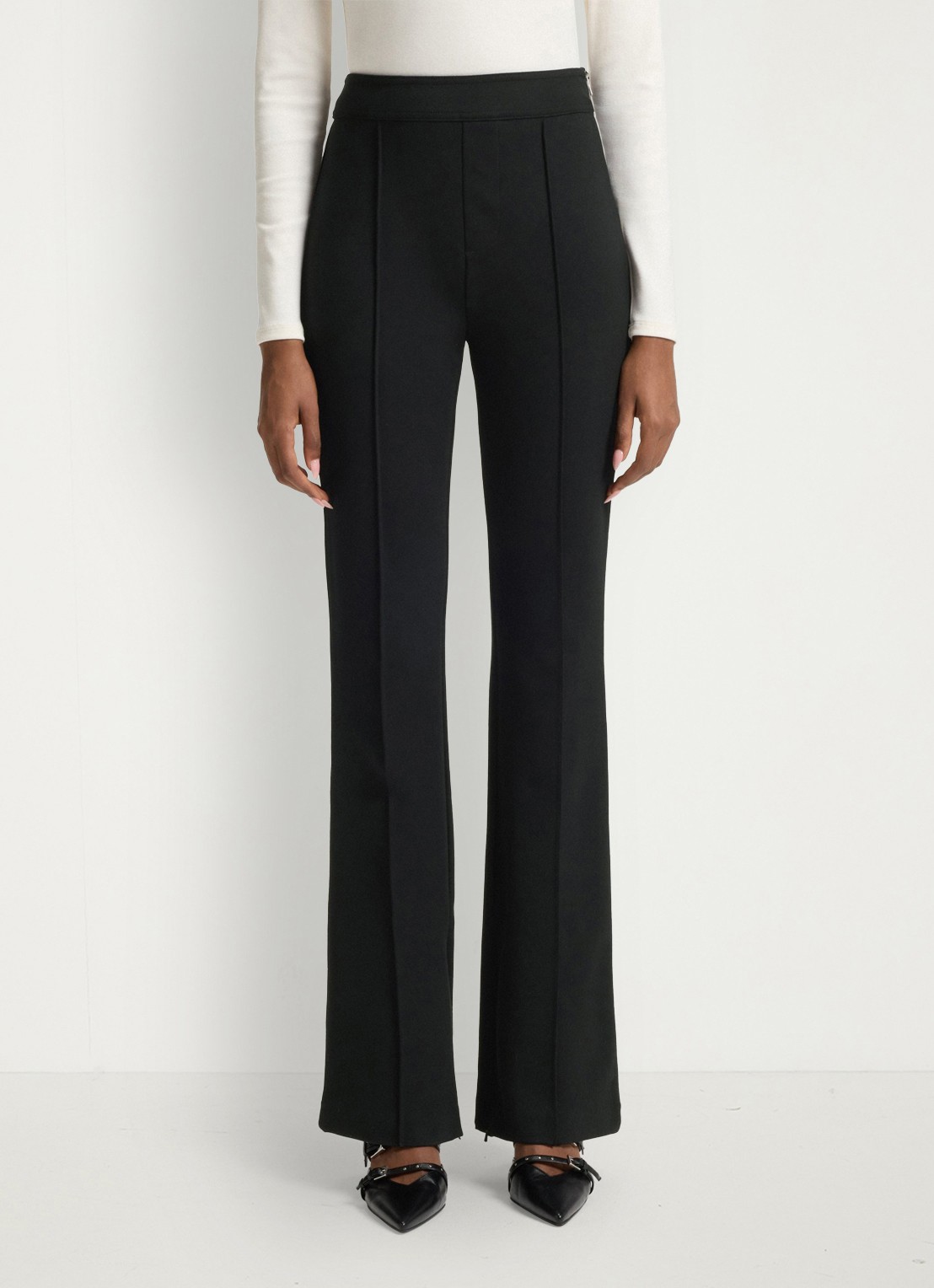 HUGO Nalvasi high waist flared fit pantalon met siernaad - detail zwart
