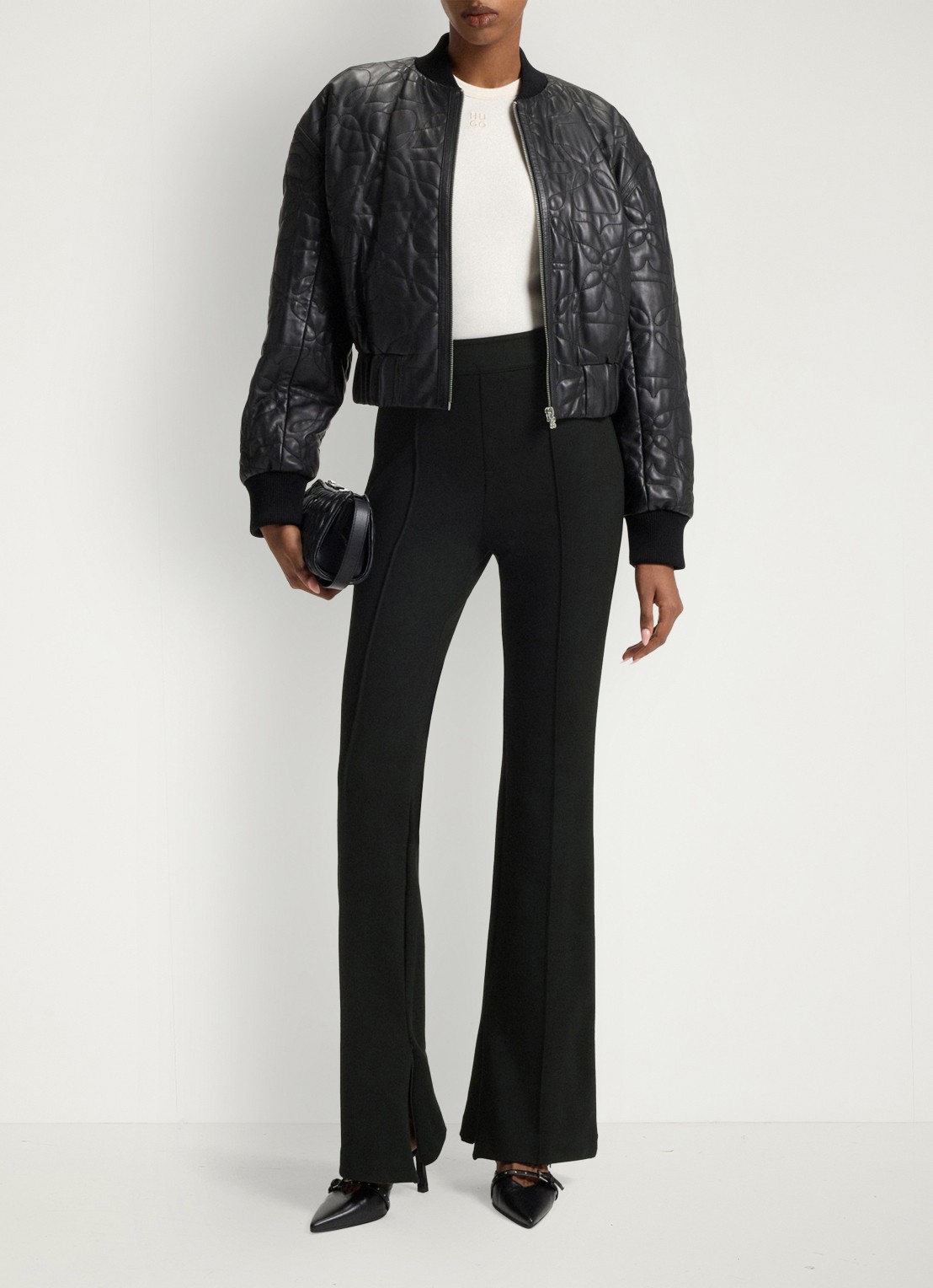 HUGO Nalvasi high waist flared fit pantalon met siernaad - voorkant 4 zwart