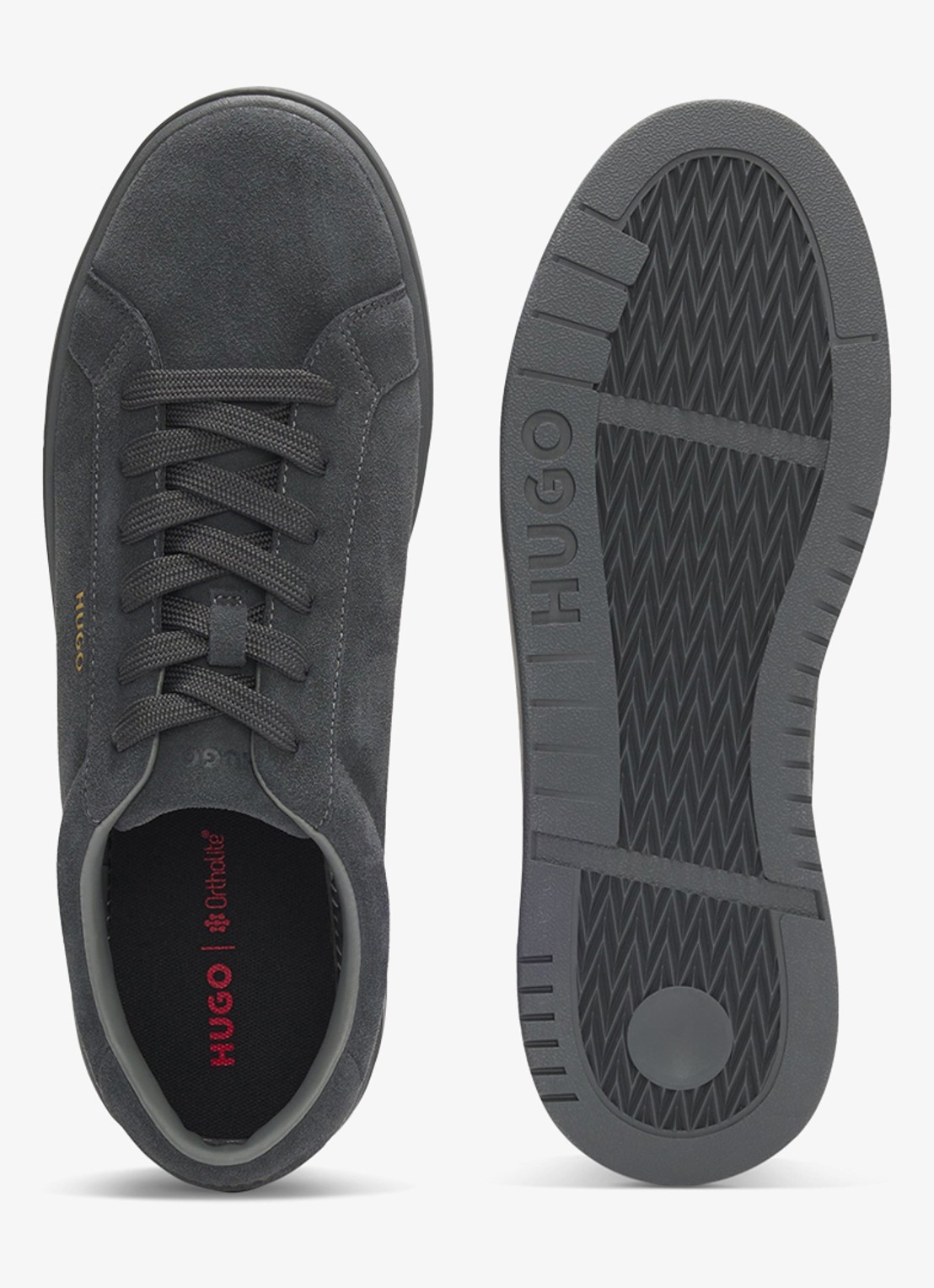 HUGO Neston_tenn_sd sneakers van suède met logo - achterkant 5 dark grey-024 / grijs