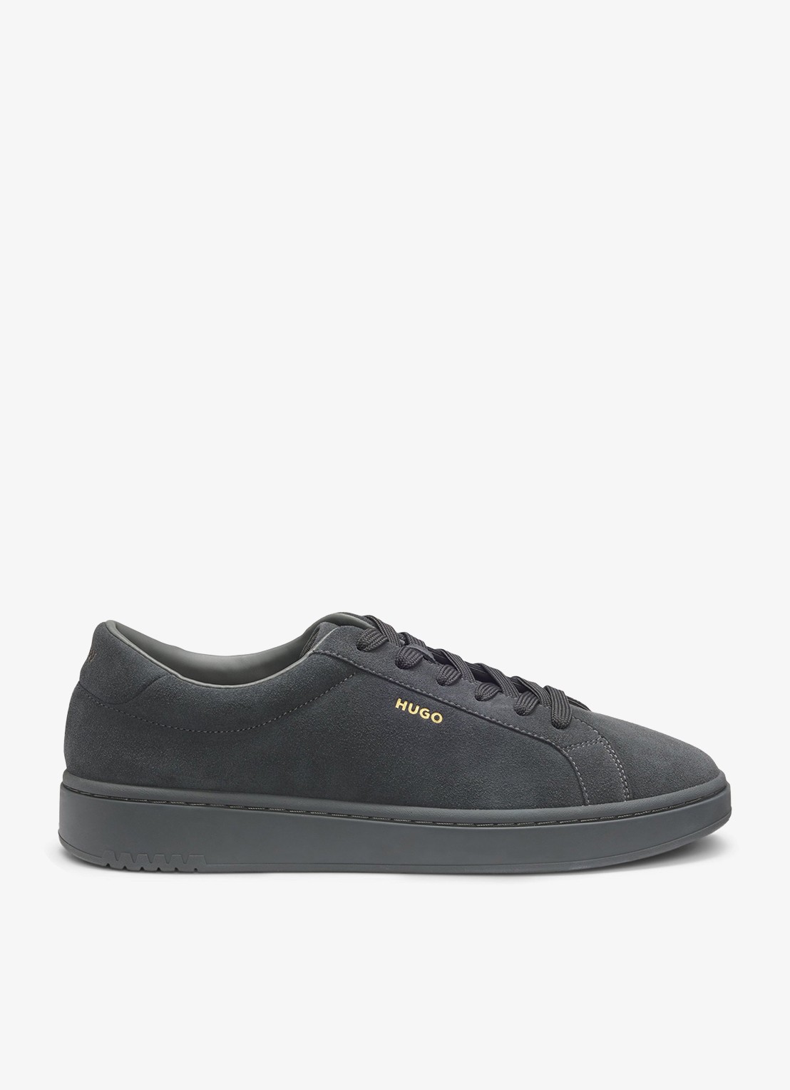 HUGO Neston_tenn_sd sneakers van suède met logo - voorkant 3 dark grey-024 / grijs