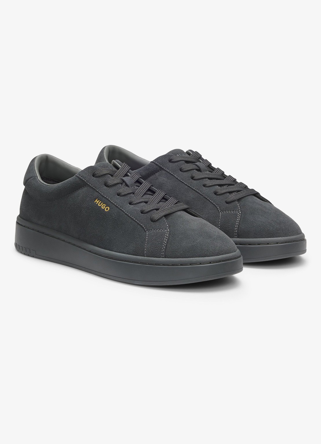 HUGO Neston_tenn_sd sneakers van suède met logo - voorkant 4 dark grey-024 / grijs