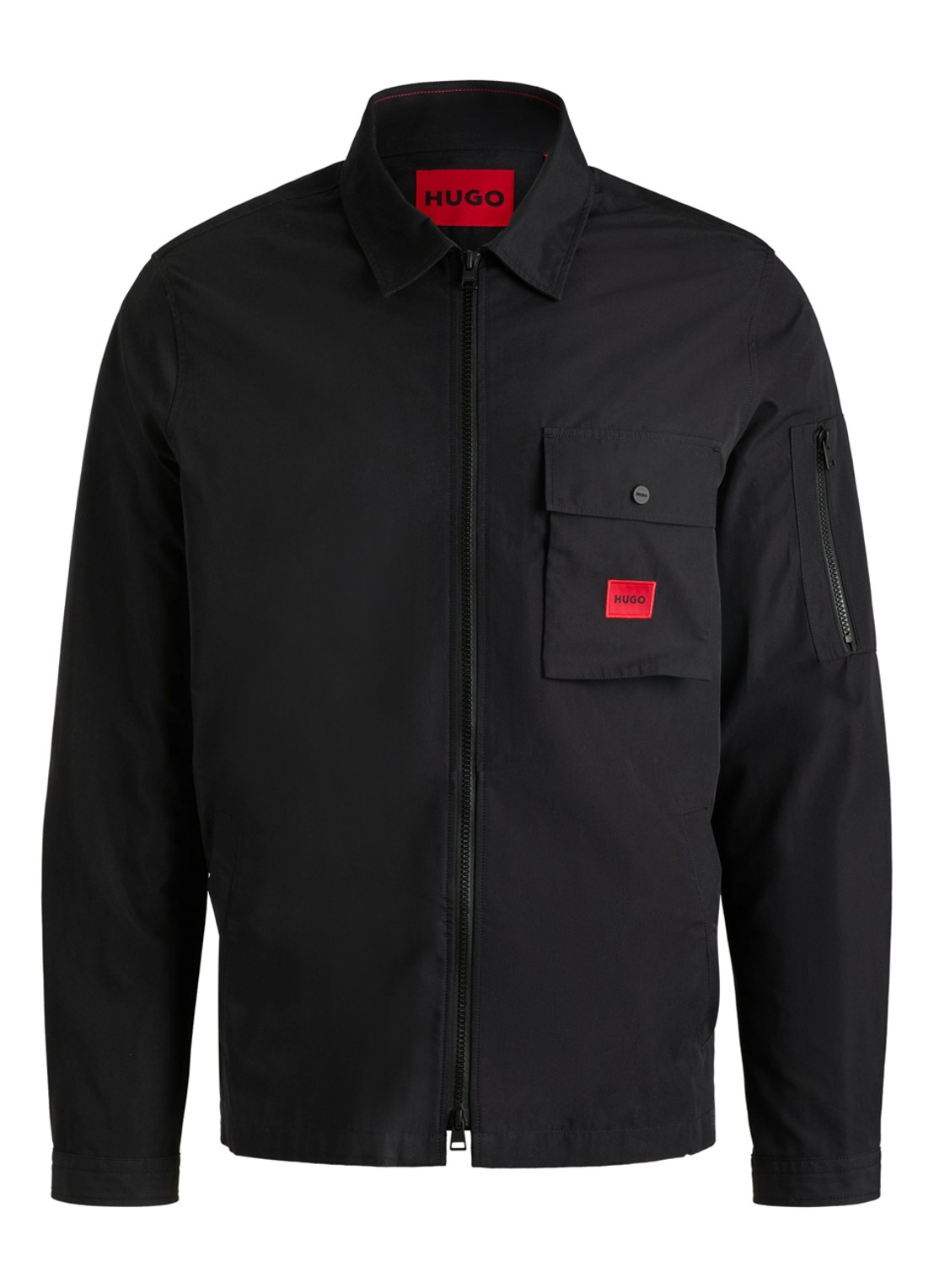 HUGO Overshirt van canvas en een katoenmix met ritssluiting en logolabel - voorkant black-001 / zwart