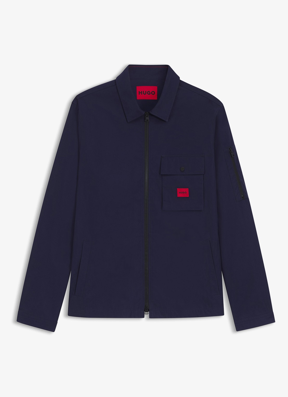 HUGO Overshirt van canvas en een katoenmix met ritssluiting en logolabel - voorkant 5 navy-418 / blauw