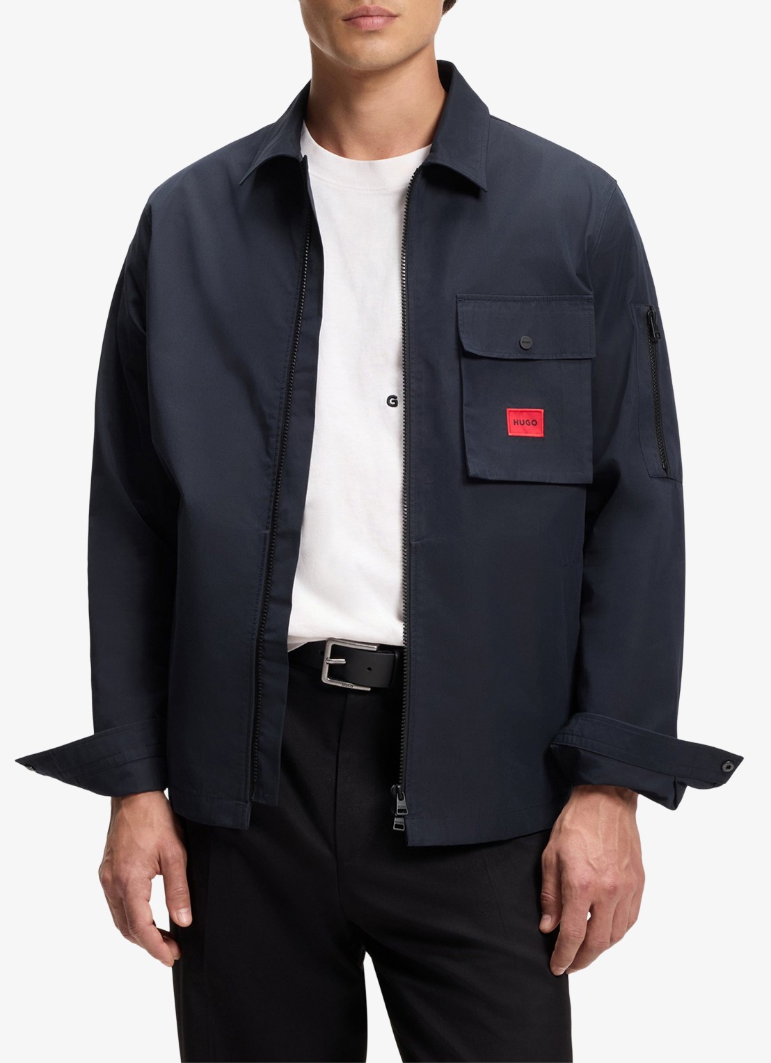 HUGO Overshirt van canvas en een katoenmix met ritssluiting en logolabel - detail dark blue-405 / blauw