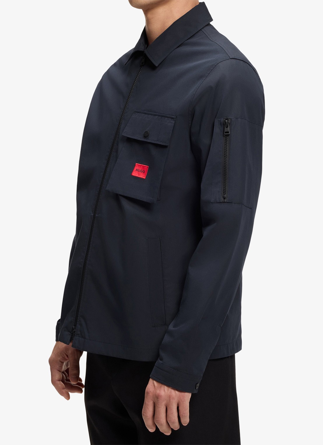 HUGO Overshirt van canvas en een katoenmix met ritssluiting en logolabel - detail 2 dark blue-405 / blauw