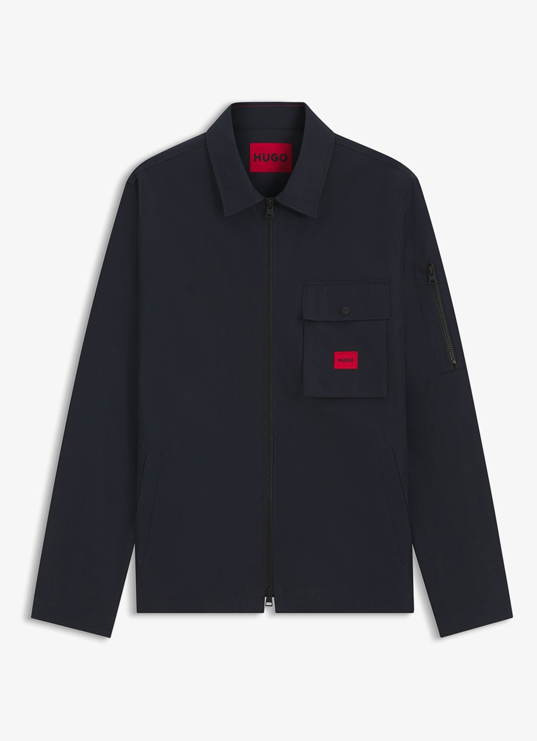 HUGO Overshirt van canvas en een katoenmix met ritssluiting en logolabel - voorkant 5 dark blue-405 / blauw