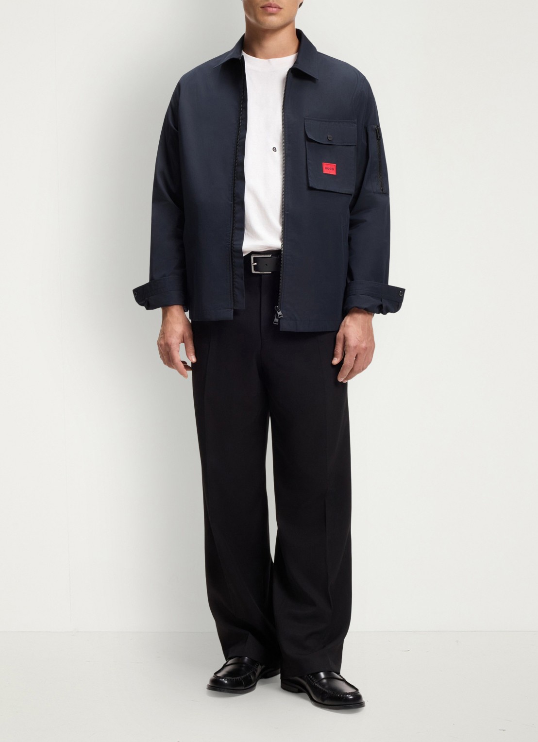 HUGO Overshirt van canvas en een katoenmix met ritssluiting en logolabel - voorkant 6 dark blue-405 / blauw