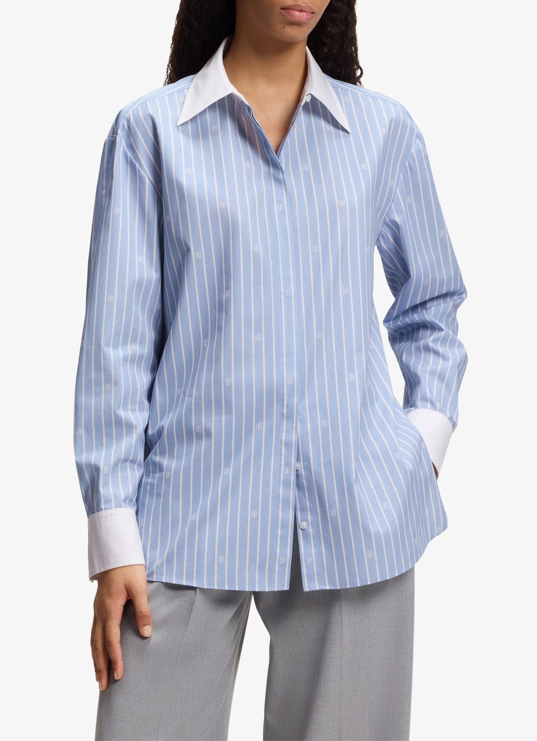 HUGO Oversized blouse met streepprint - detail 3 donkerblauw