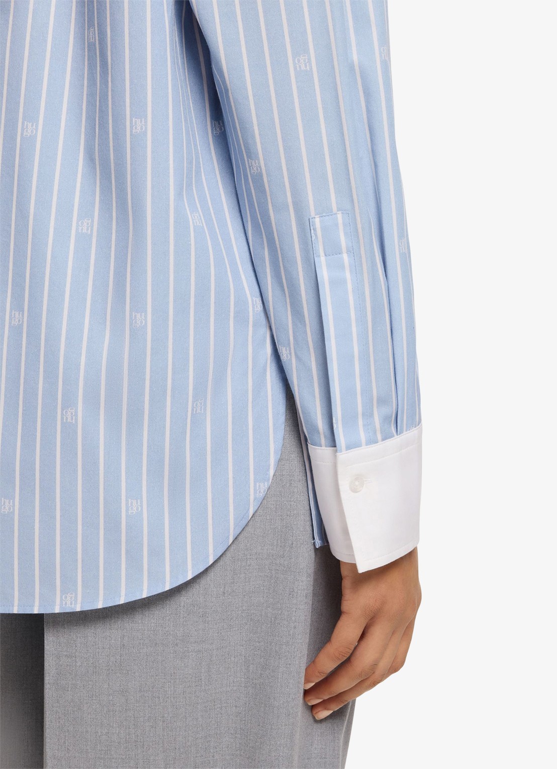 HUGO Oversized blouse met streepprint - detail 5 donkerblauw