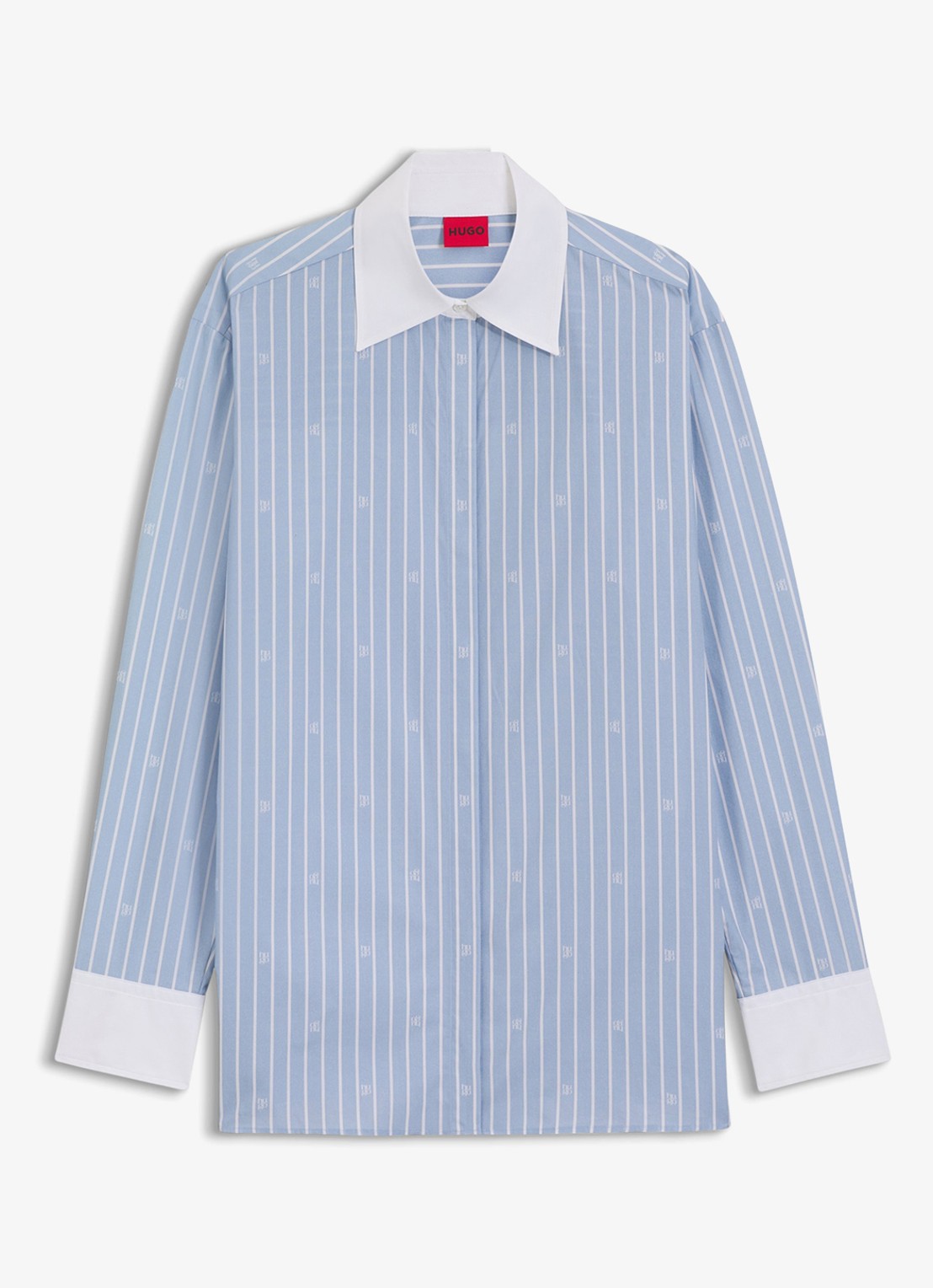 HUGO Oversized blouse met streepprint - voorkant donkerblauw