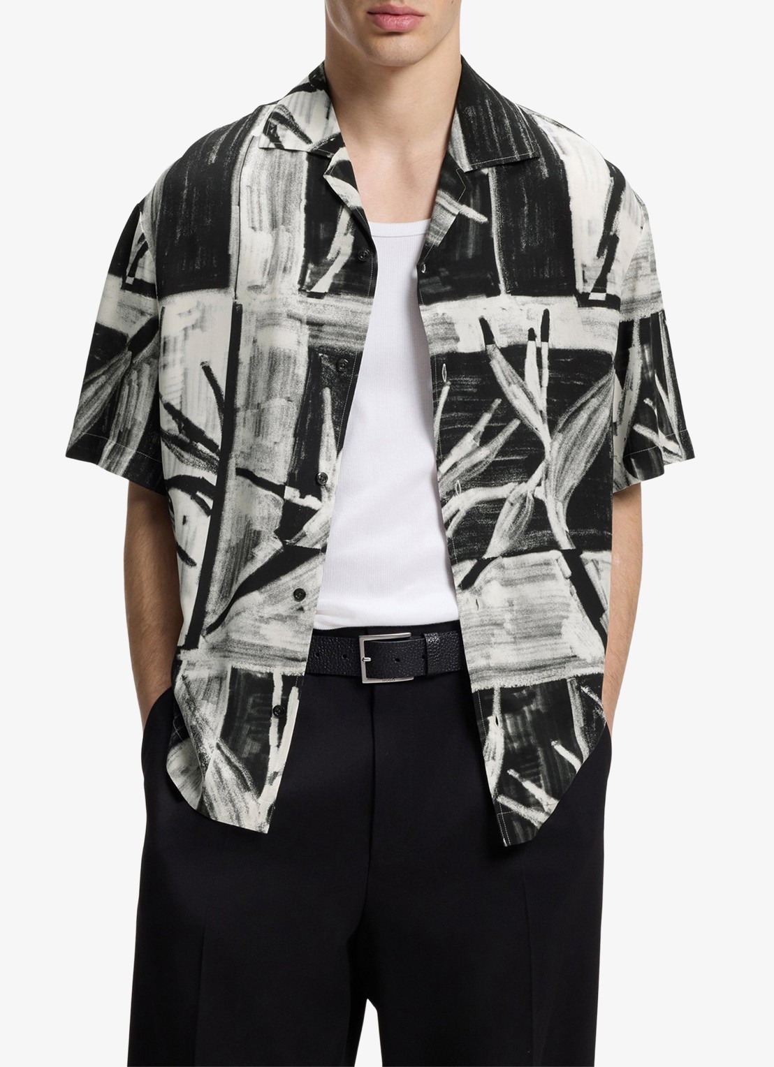 HUGO Oversized fit overhemd met grafische print - detail 2 zwart