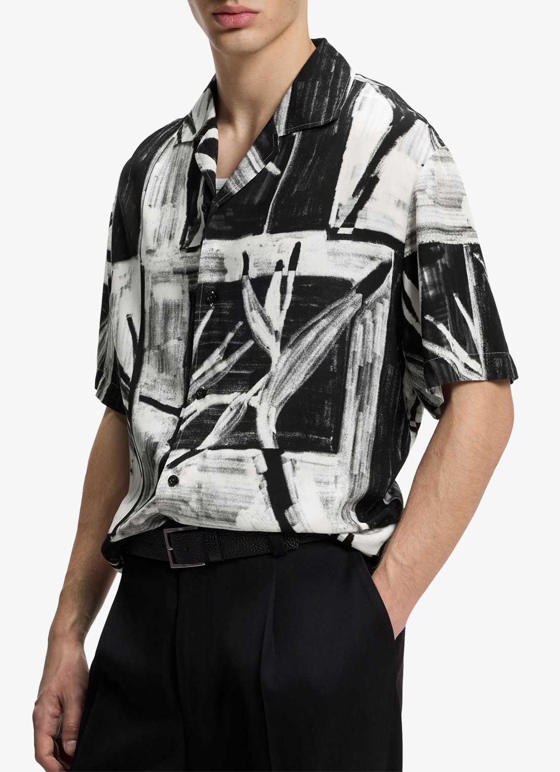HUGO Oversized fit overhemd met grafische print - detail 4 zwart