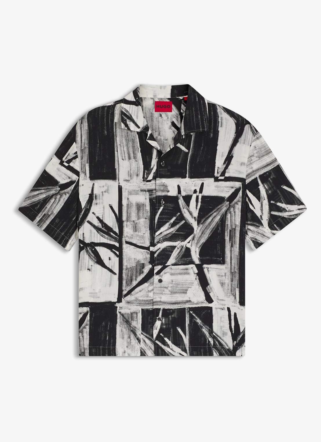HUGO Oversized fit overhemd met grafische print - voorkant 5 zwart