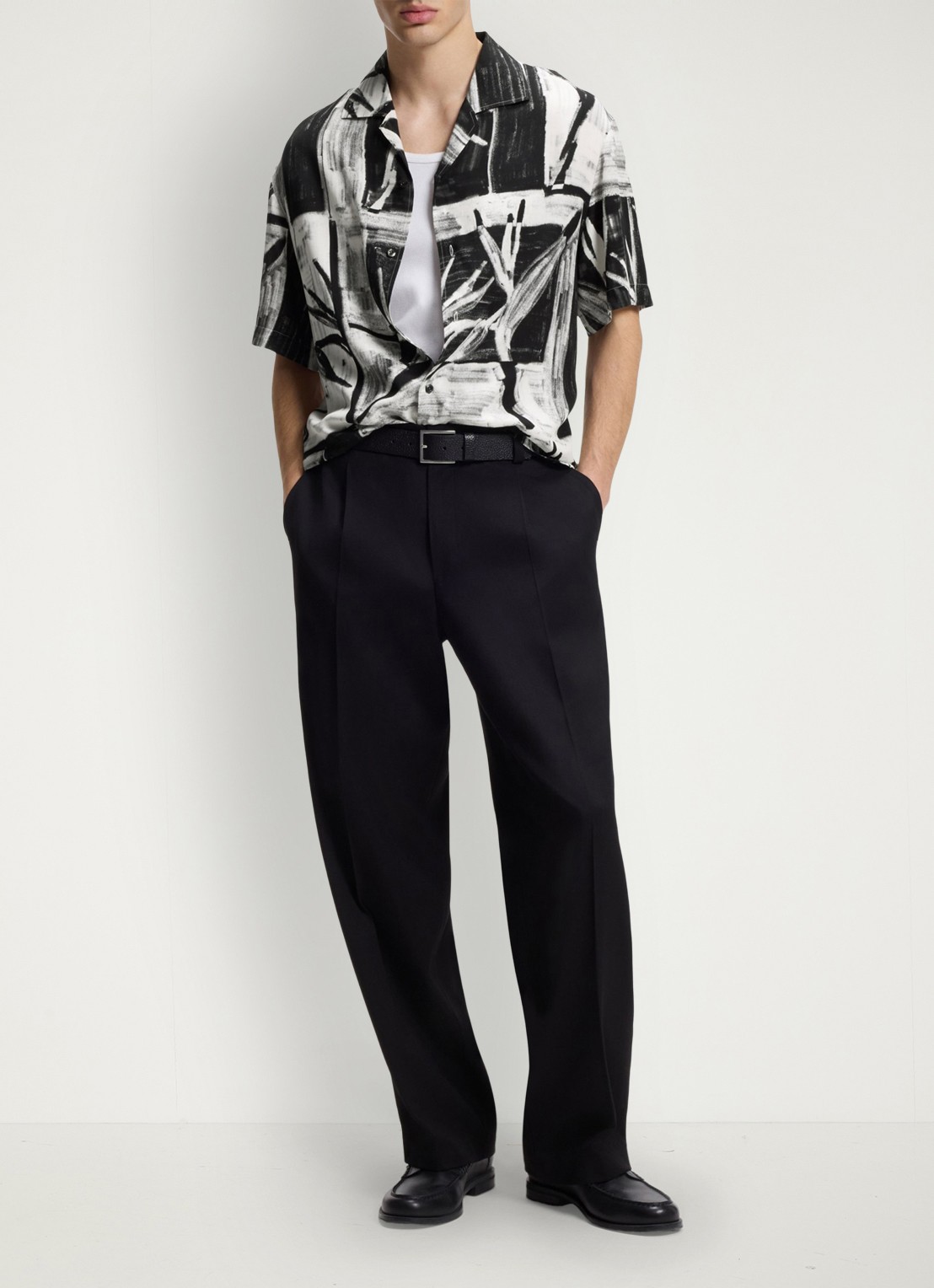 HUGO Oversized fit overhemd met grafische print - voorkant 6 zwart