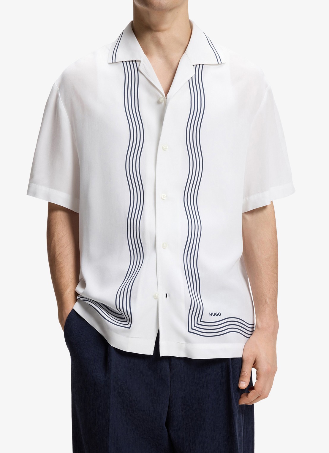 HUGO Oversized fit overhemd met grafische print - detail 3 creme
