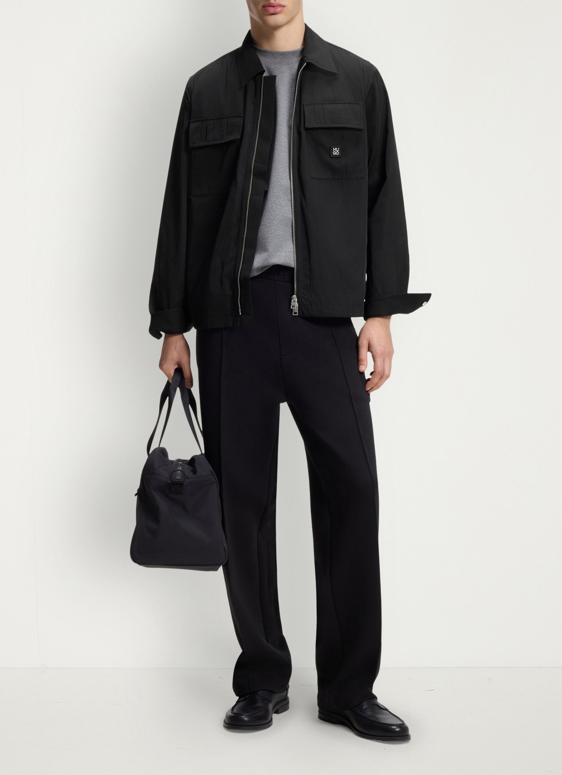 HUGO Oversized fit overhemd met logo - voorkant 2 zwart