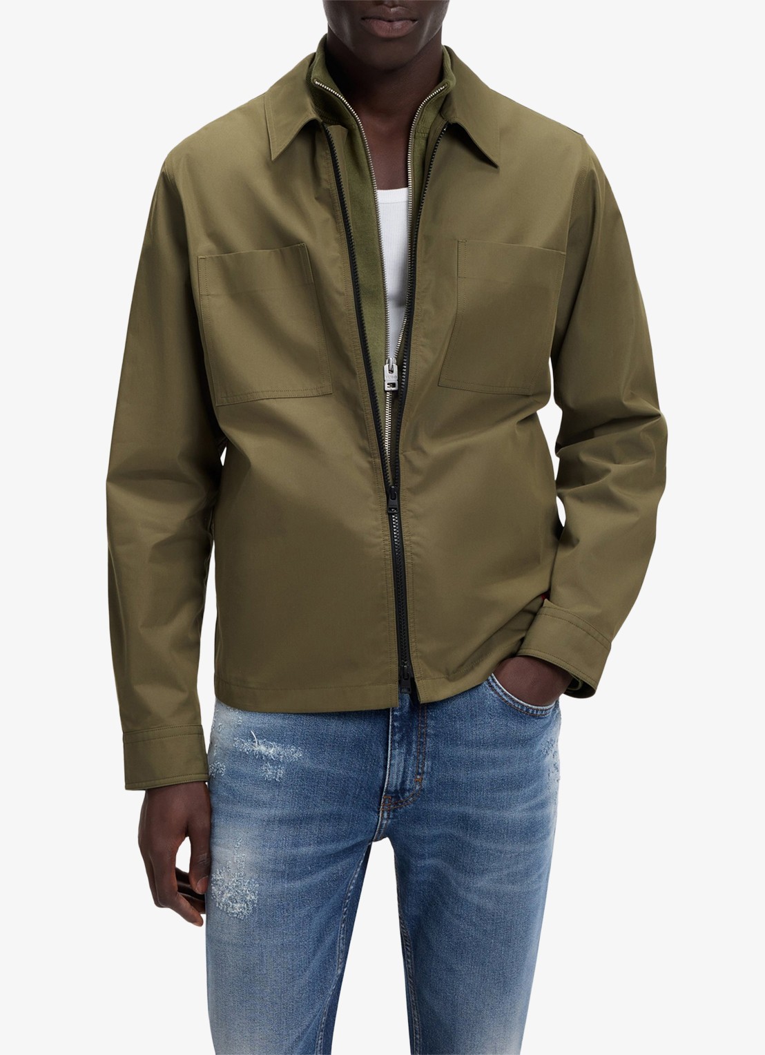 HUGO Oversized-fit overshirt van canvas van een katoenmix - detail 2 khaki