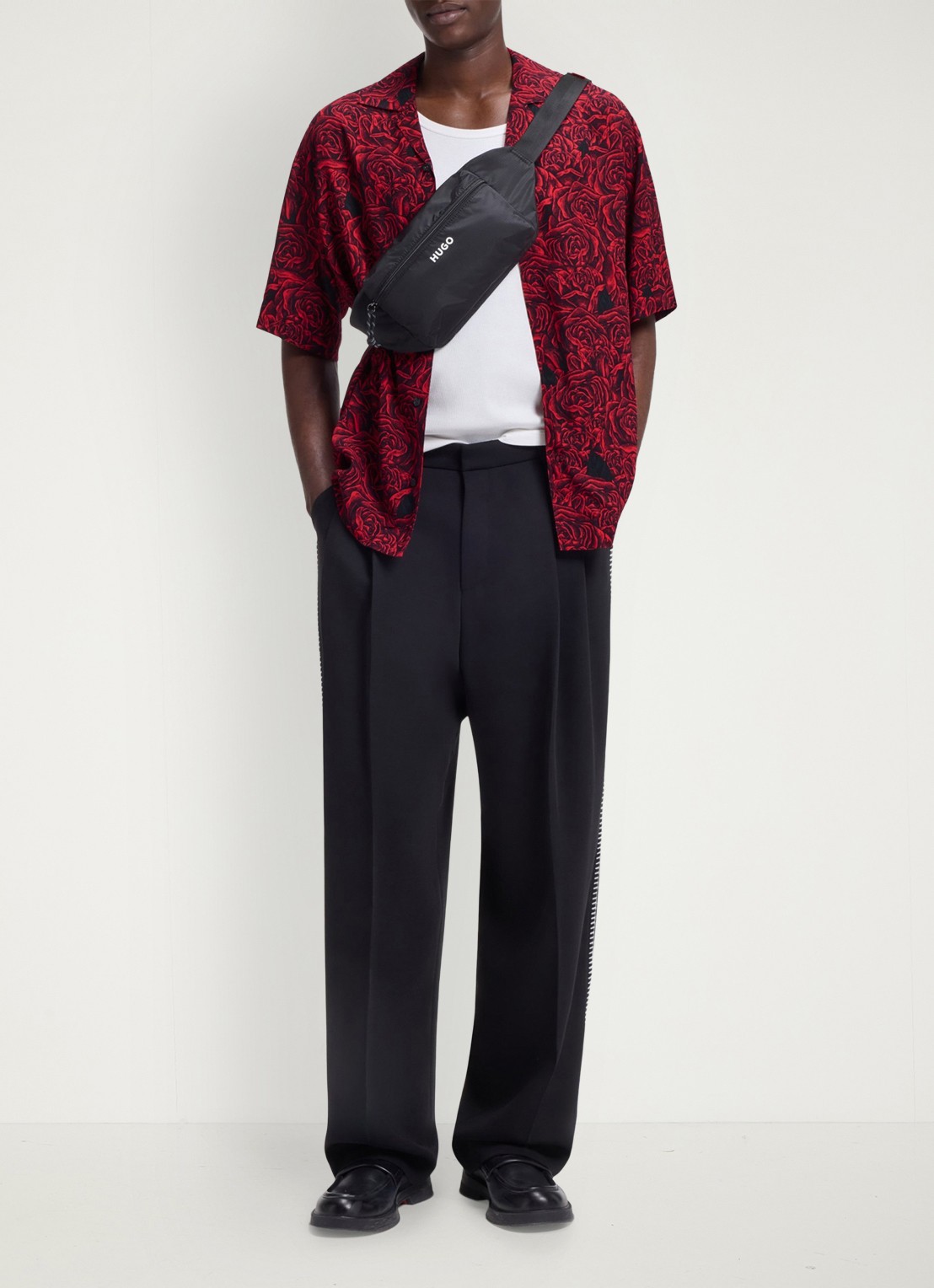 HUGO Oversized overshirt met grafische print - voorkant 6 rood
