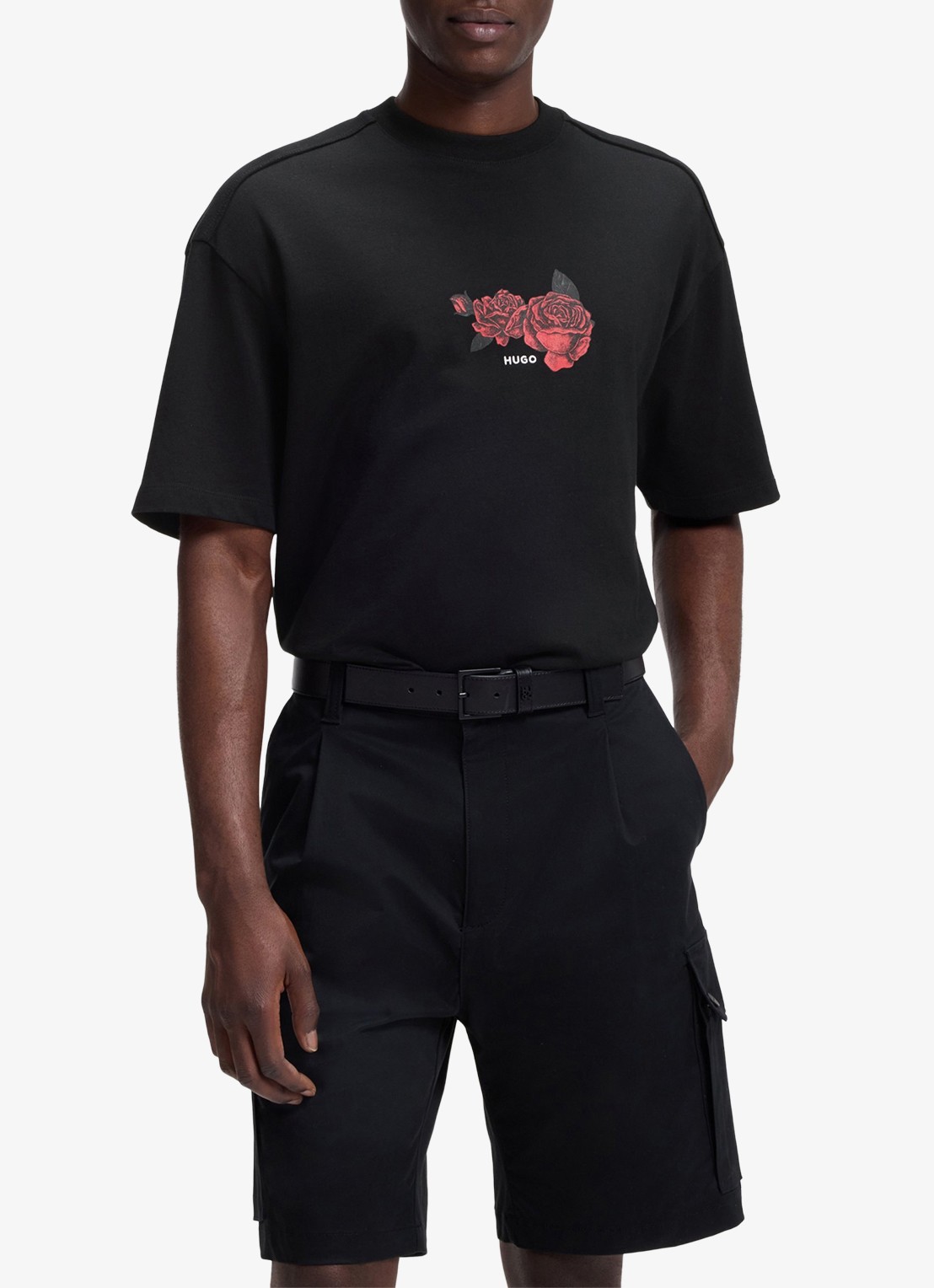 HUGO Oversized T-shirt met print - detail zwart