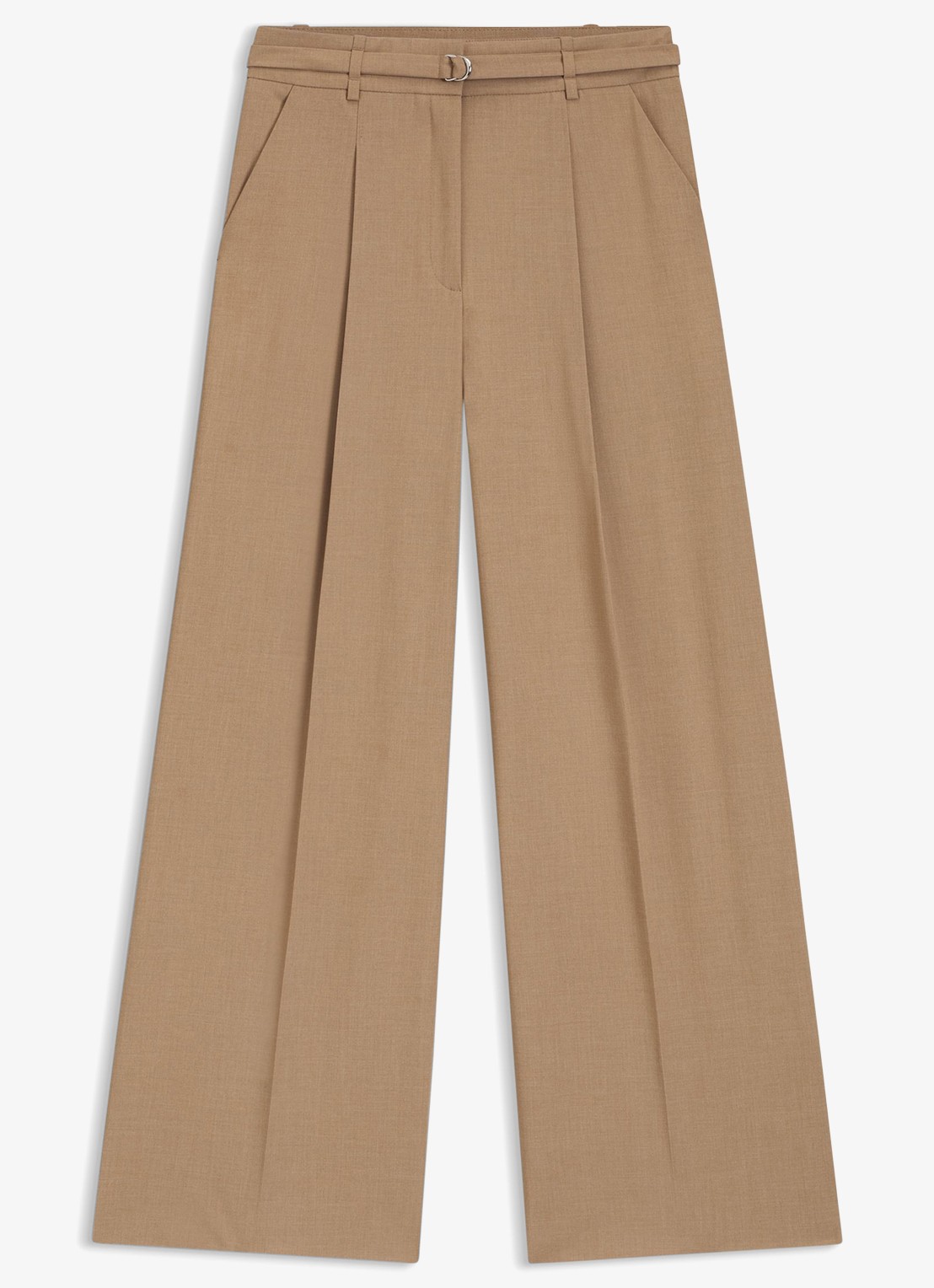 HUGO Pantalon met plooien en ceintuur - voorkant camel