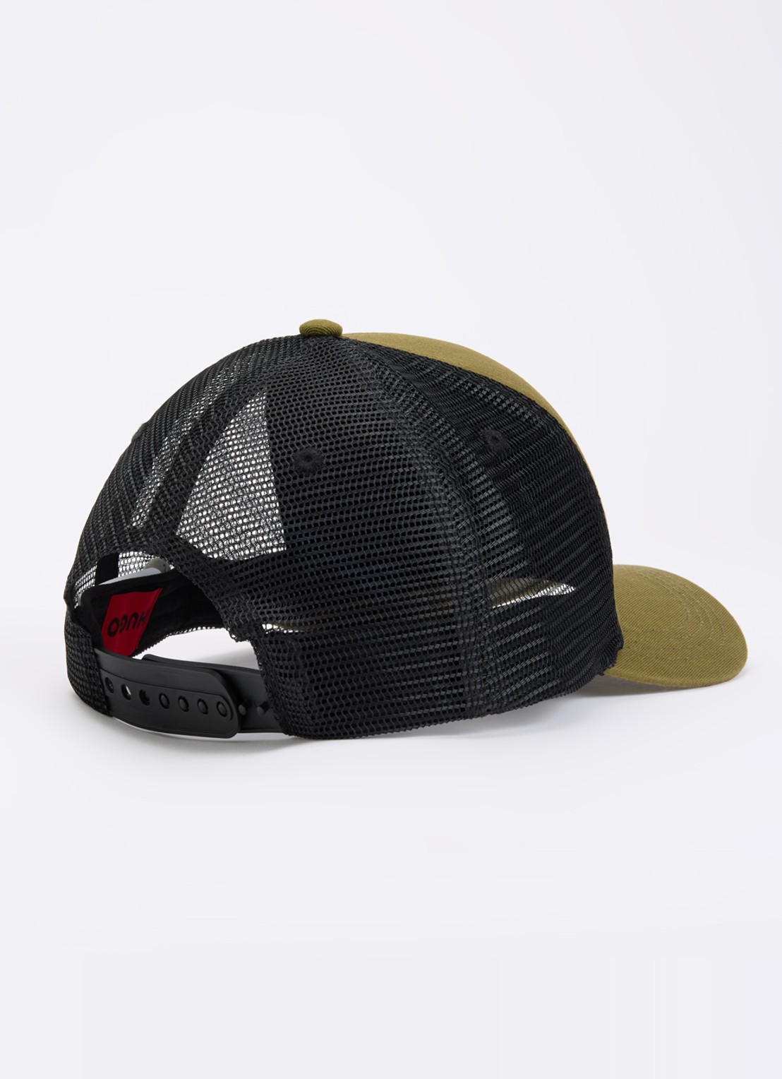 HUGO Pet van katoenen twill met mesh panelen - detail 2 bronsgroen