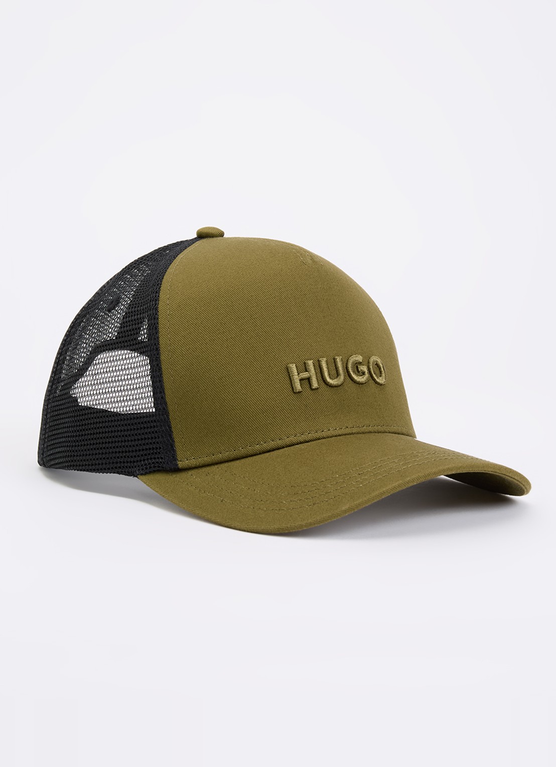 HUGO Pet van katoenen twill met mesh panelen - voorkant bronsgroen