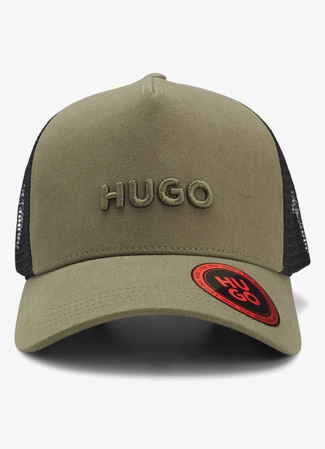 HUGO Pet van katoenen twill met mesh panelen - voorkant 3 open green-388 / groen