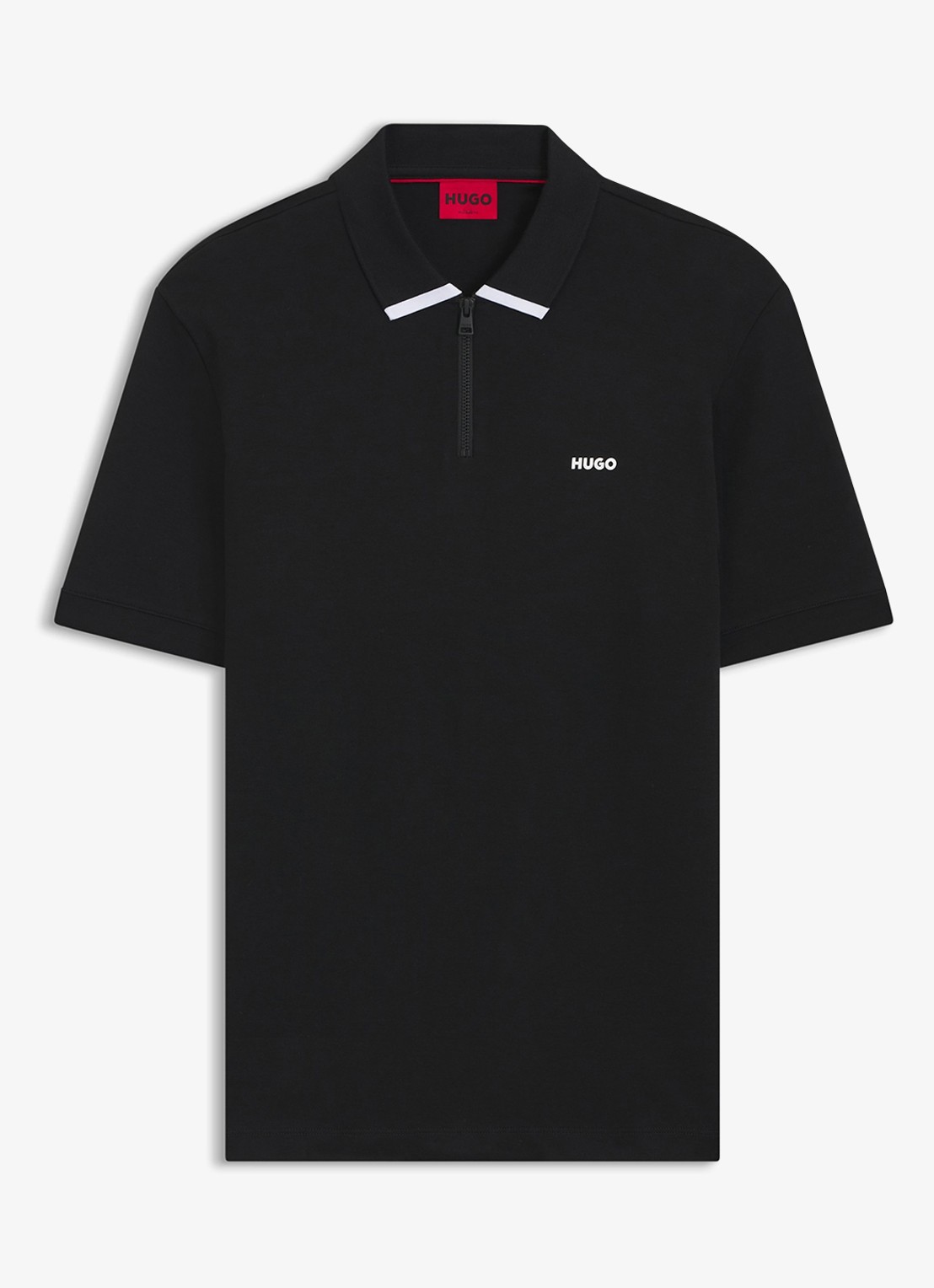 HUGO Polo van katoenpiqué met contrastlogo - voorkant black-001 / zwart