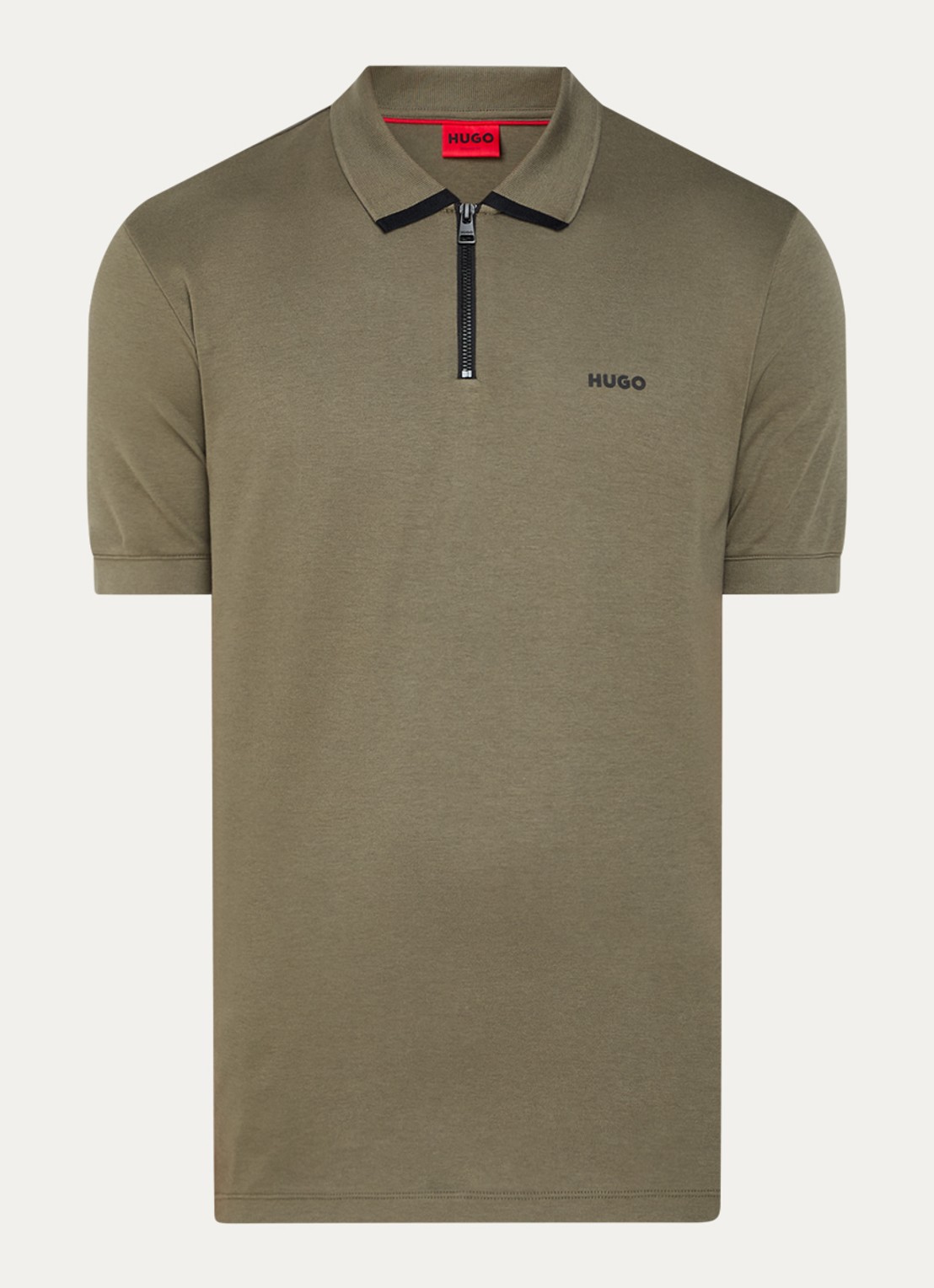 HUGO Polo van katoenpiqué met contrastlogo - voorkant 3 dark beige-257 / beige