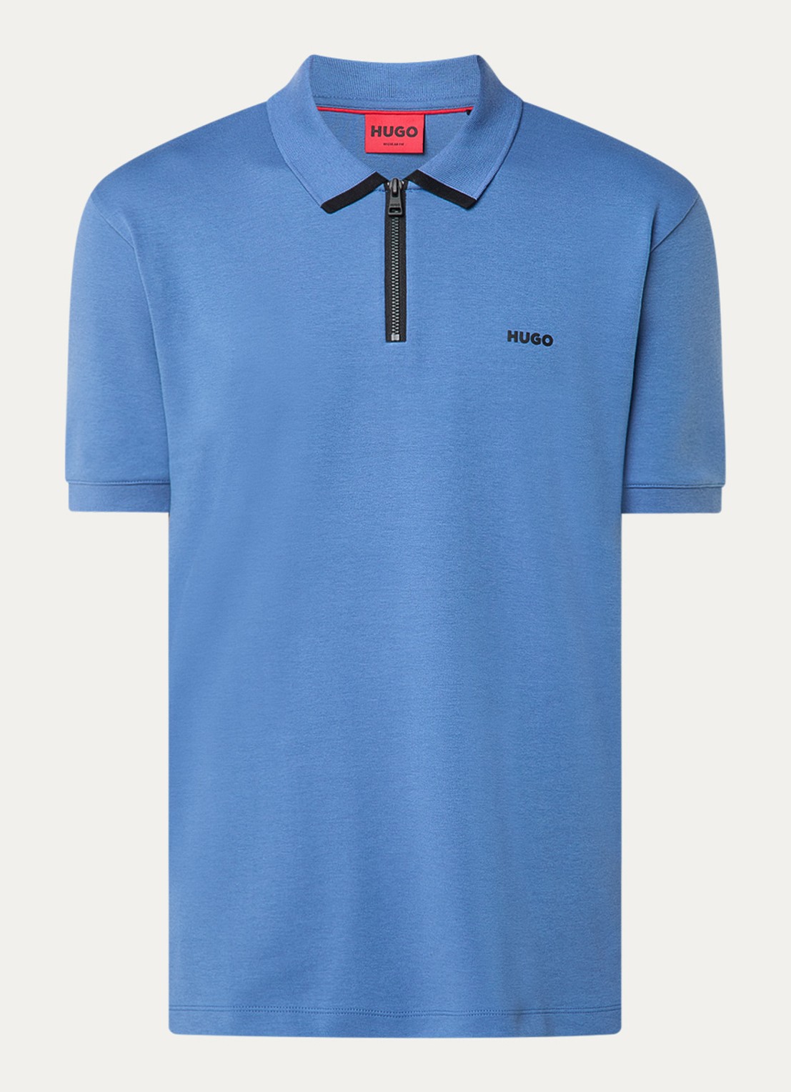 HUGO Polo van katoenpiqué met contrastlogo - voorkant 2 medium blue-427 / blauw