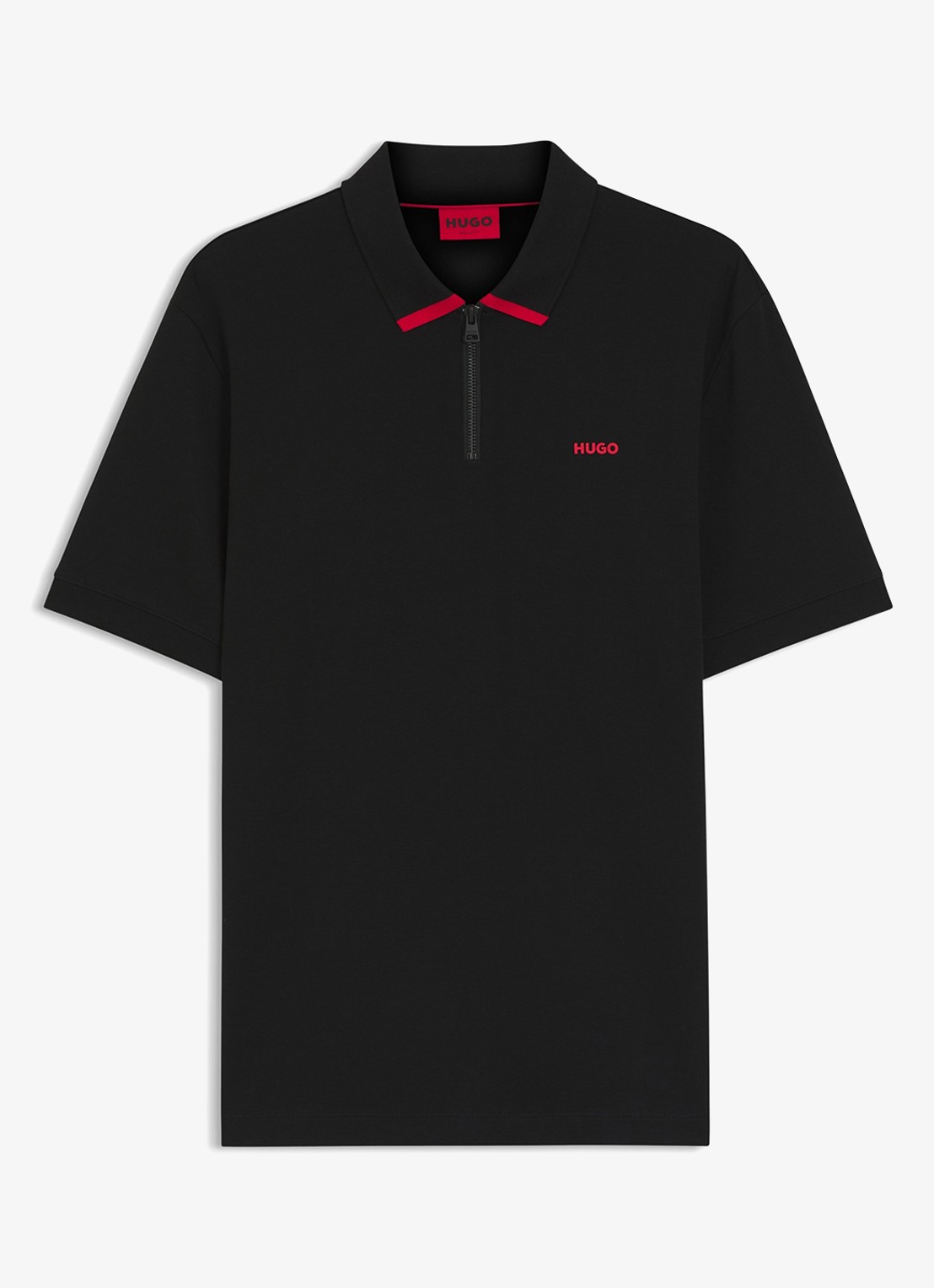HUGO Polo van katoenpiqué met contrastlogo - voorkant 2 black-002 / zwart