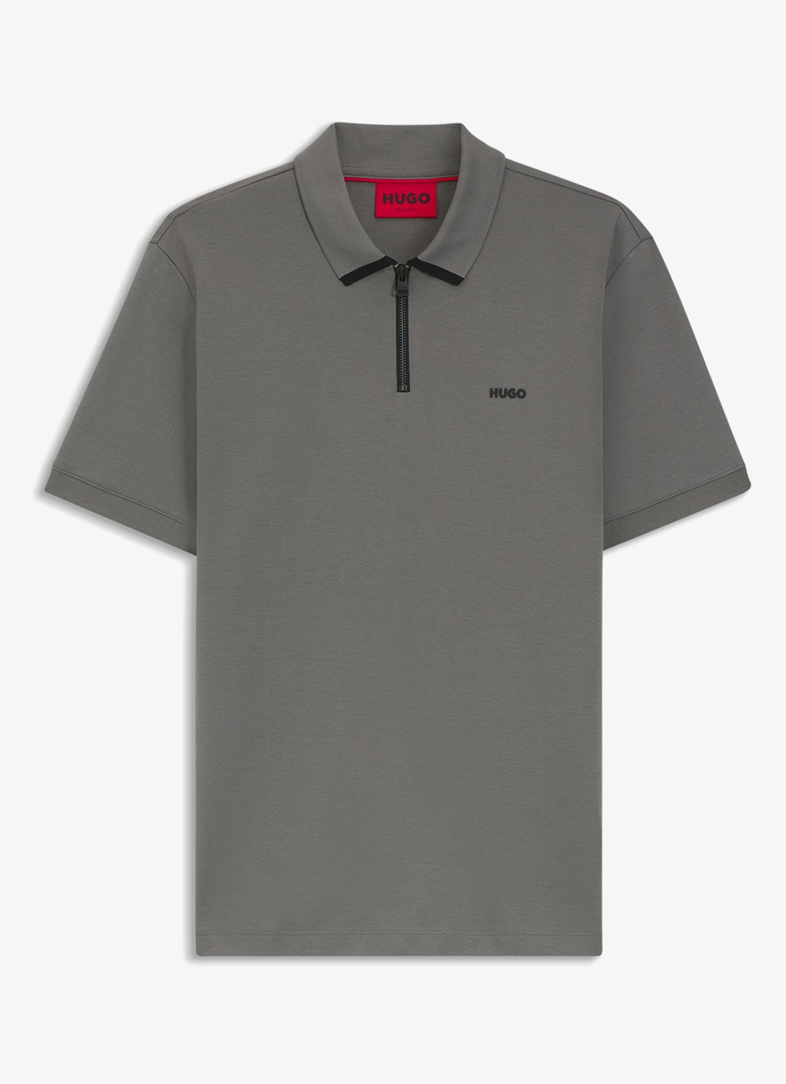 HUGO Polo van katoenpiqué met contrastlogo - voorkant 4 dark grey-025 / grijs