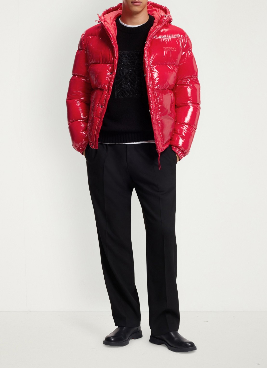 HUGO Puffer jack met glanzende finish - voorkant 2 oudroze