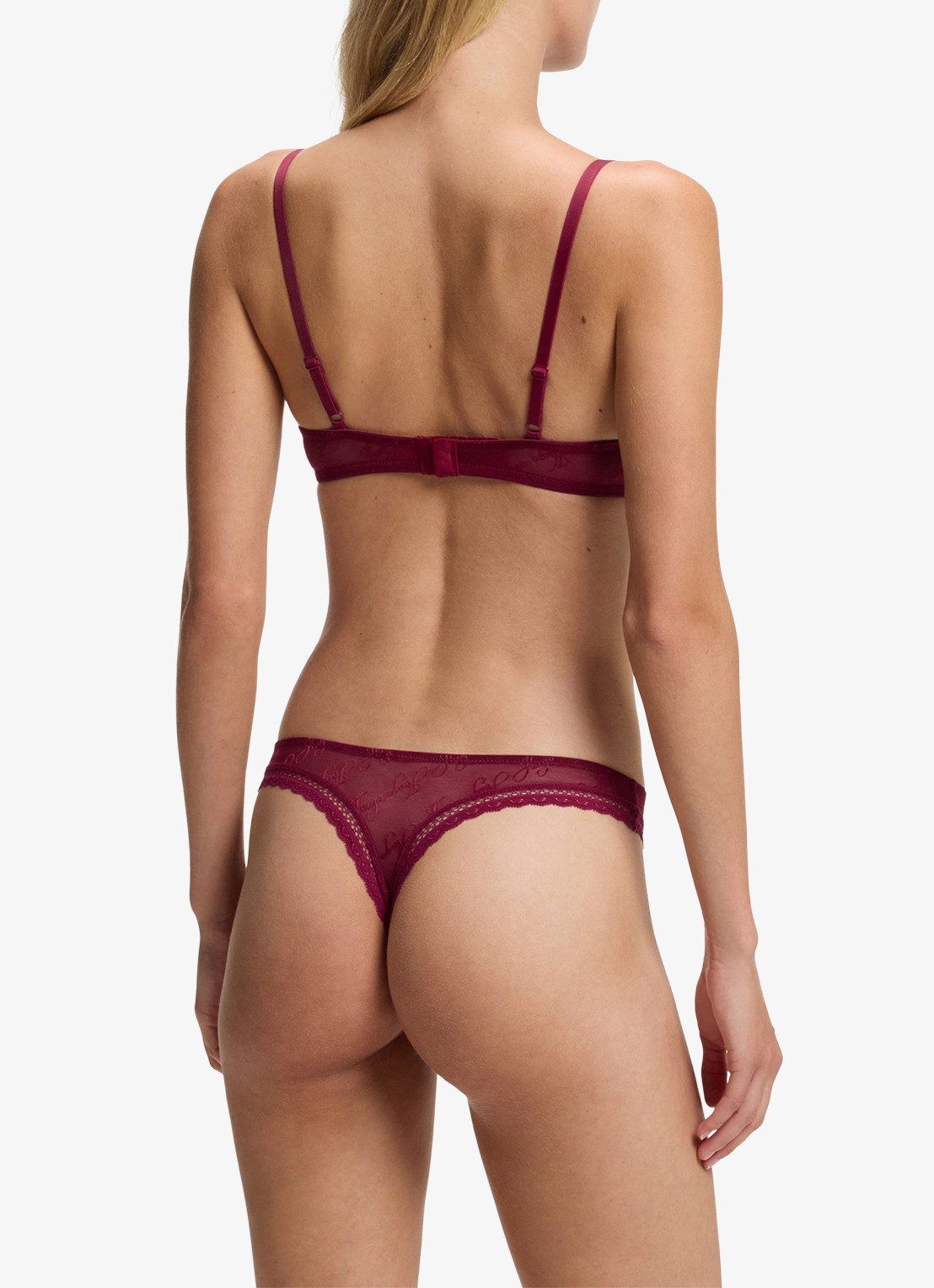 HUGO Push-up bh van mesh met kant en logoborduring - achterkant 4 bordeauxrood