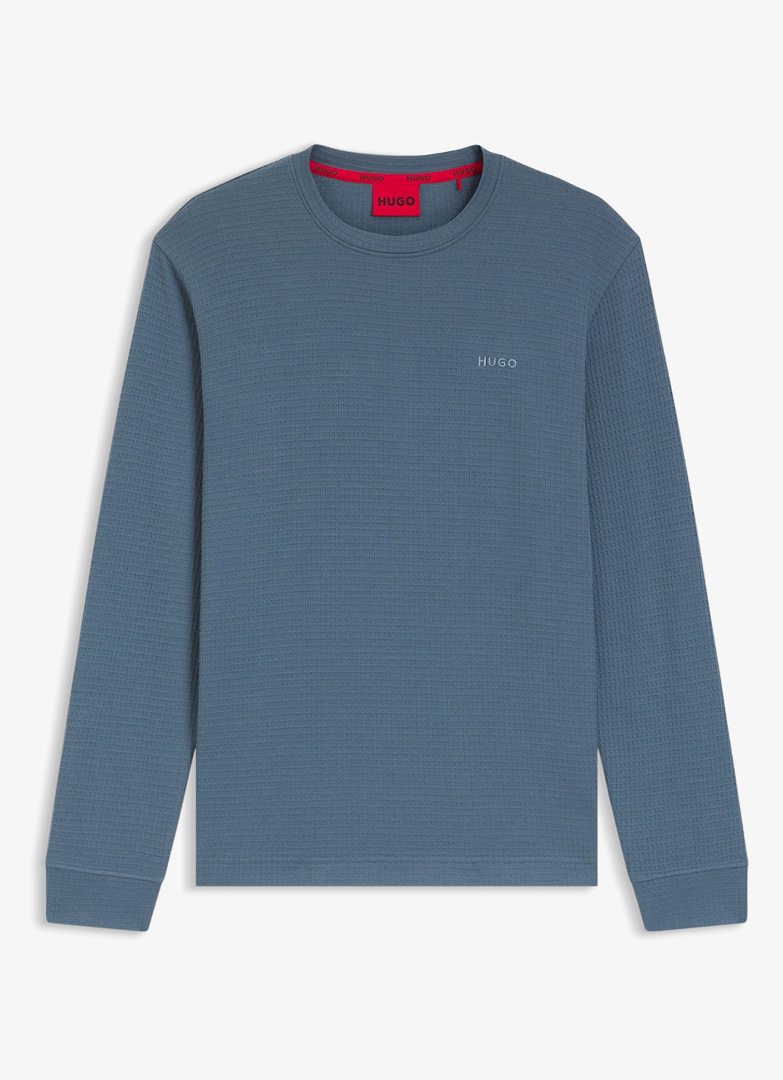 HUGO Pyjama-T-shirt van een katoenmix met wafelstructuur - voorkant 4 staalblauw