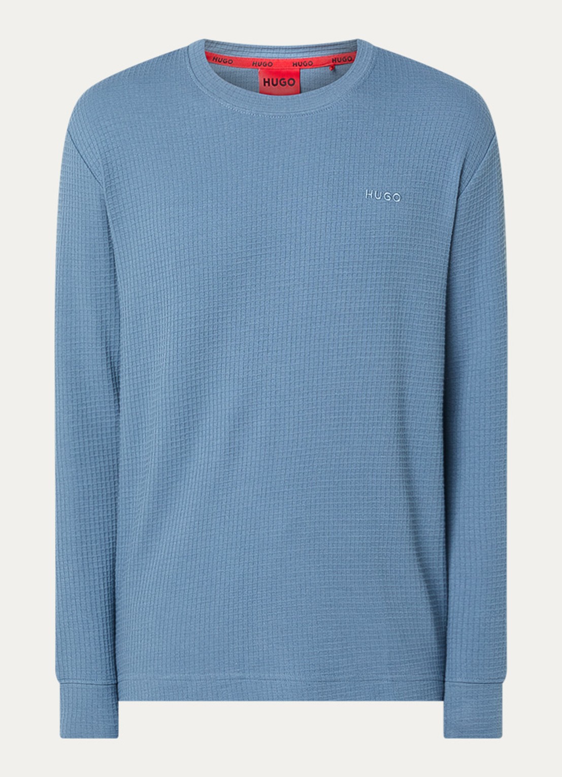 HUGO Pyjama-T-shirt van een katoenmix met wafelstructuur - voorkant 6 staalblauw